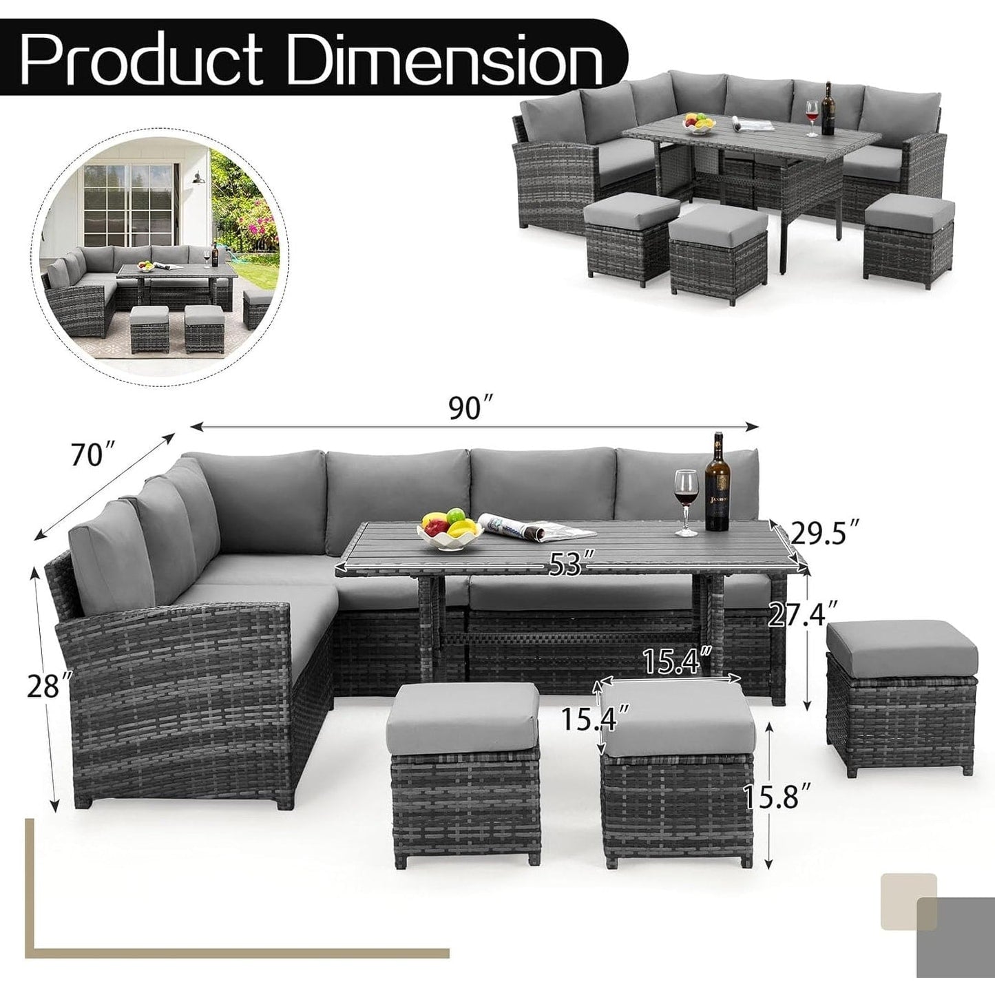 AECOJOY Set di mobili da giardino da 7 pezzi, divano componibile da esterno, set da conversazione in rattan