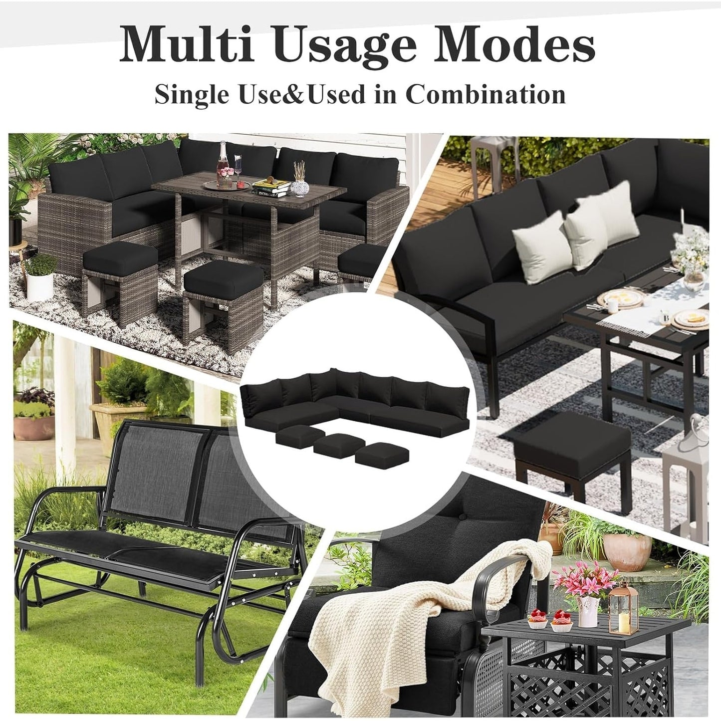 AECOJOY Set di mobili da giardino da 7 pezzi, divano componibile da esterno, set da conversazione in rattan