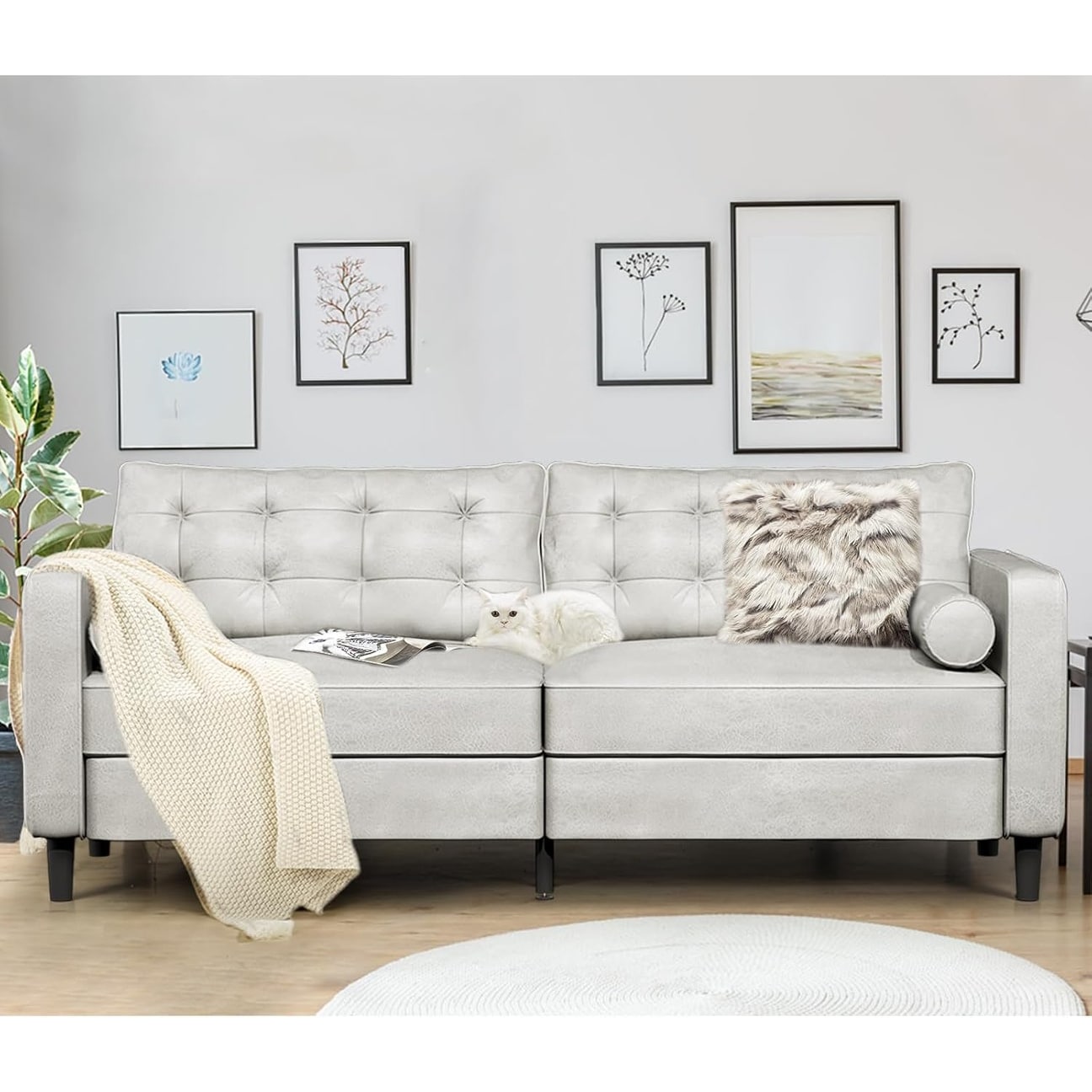 Divano moderno di metà secolo AECOJOY 84.2 con 2 cuscini di supporto