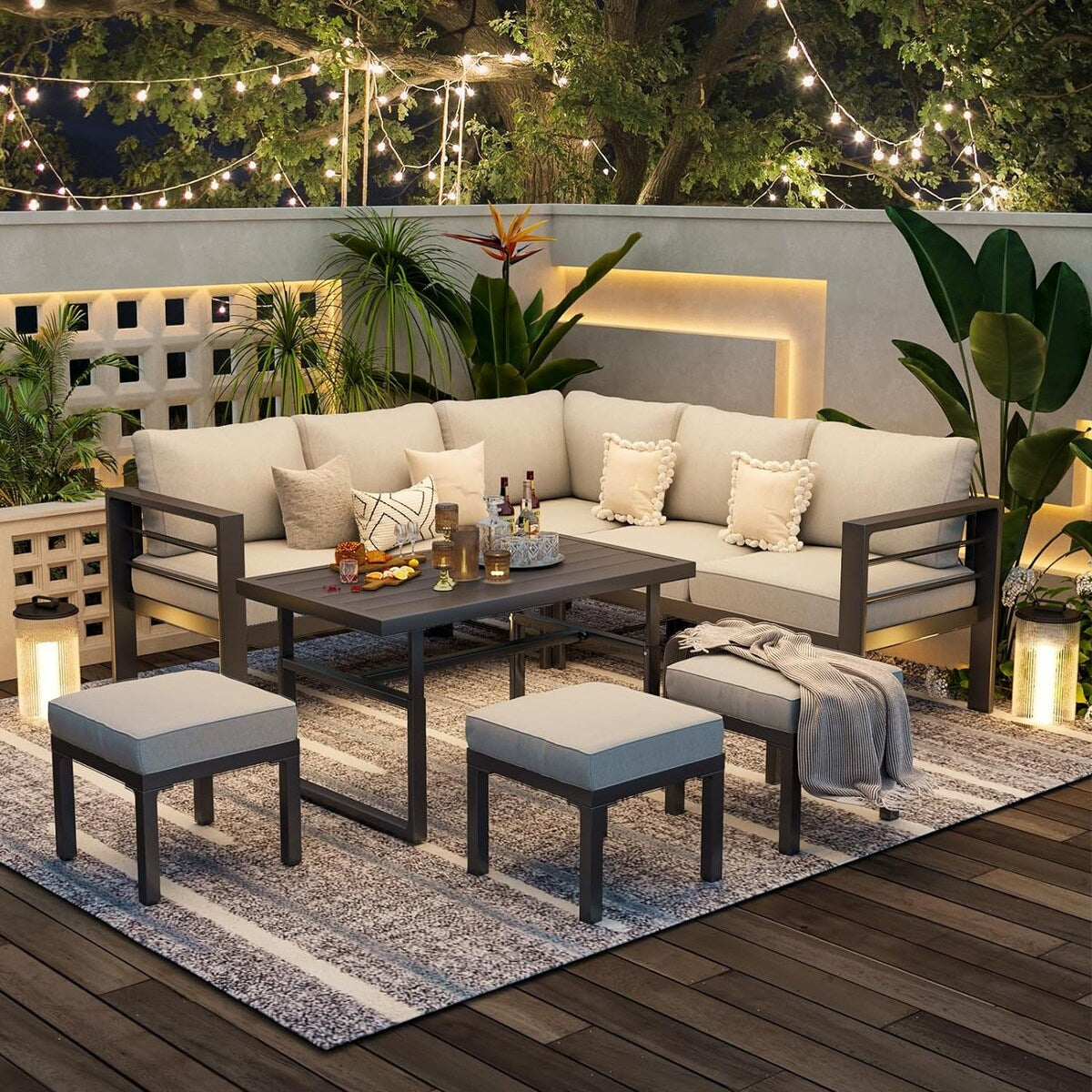 AECOJOY Set di mobili da giardino in alluminio, tavolo da conversazione e sedia per esterni