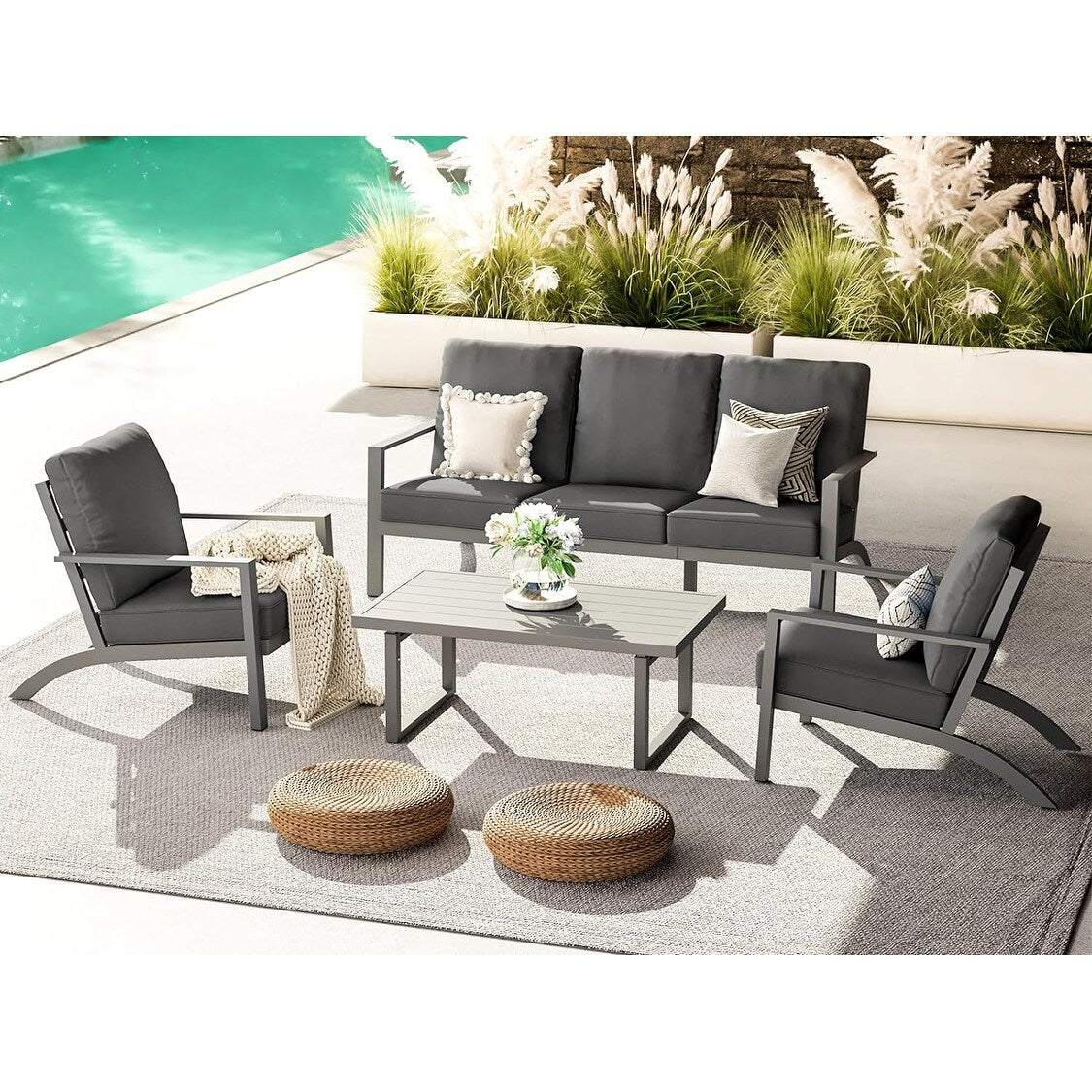 AECOJOY Set di mobili da giardino in alluminio, tavolo da conversazione e sedia per esterni