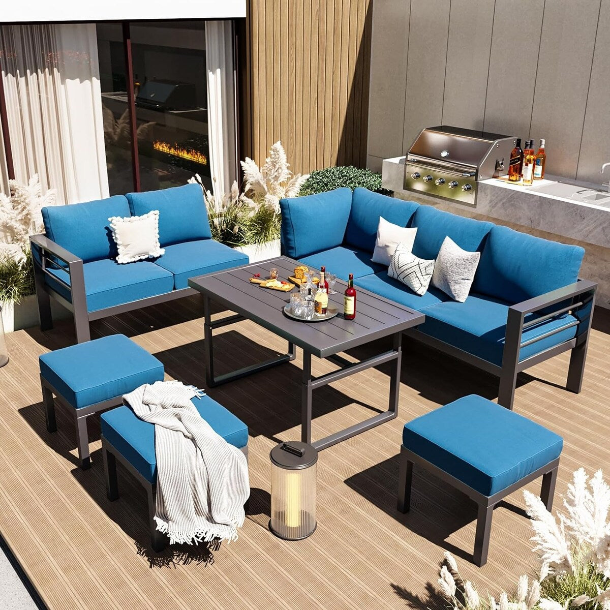 AECOJOY Set di mobili da giardino in alluminio, tavolo da conversazione e sedia per esterni