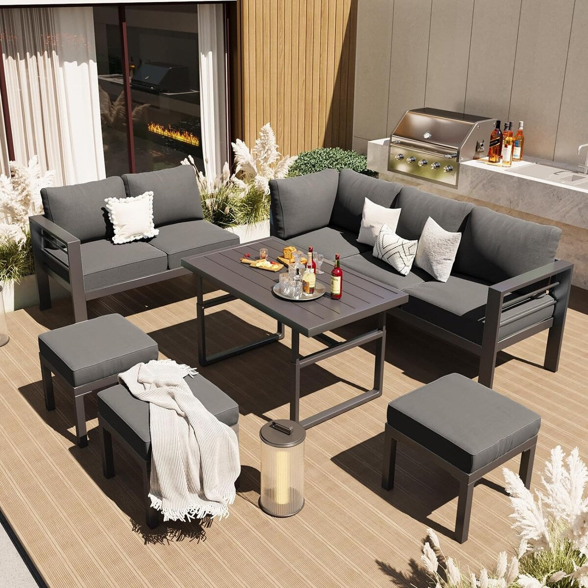 AECOJOY Set di mobili da giardino in alluminio, tavolo da conversazione e sedia per esterni