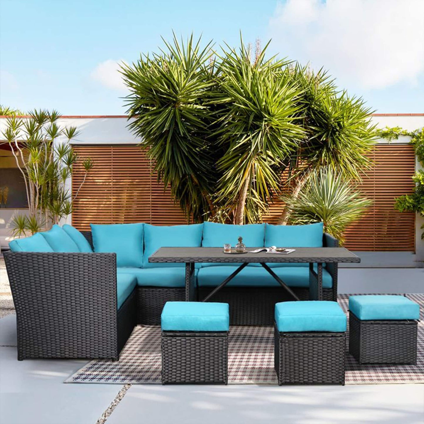 AECOJOY Set di mobili da giardino da 7 pezzi, divano componibile da esterno, set da conversazione in rattan