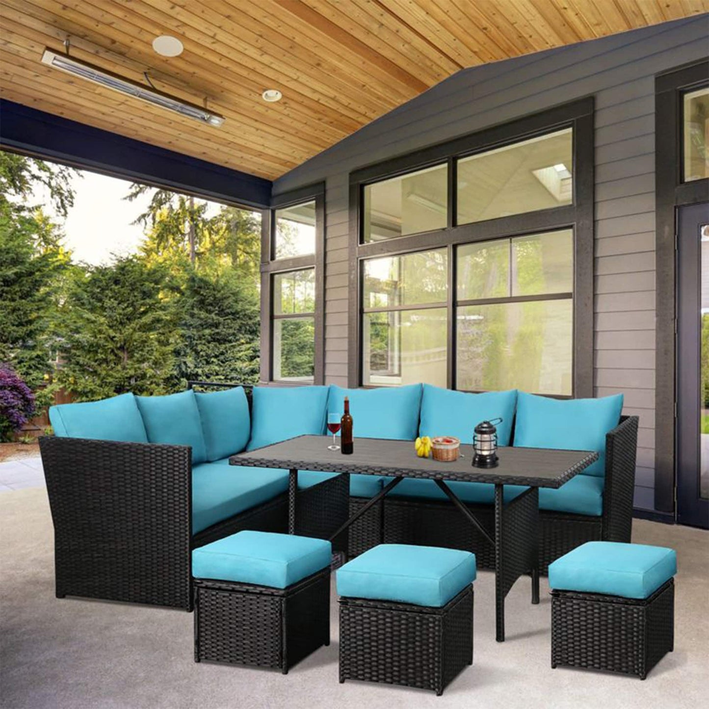AECOJOY Set di mobili da giardino da 7 pezzi, divano componibile da esterno, set da conversazione in rattan