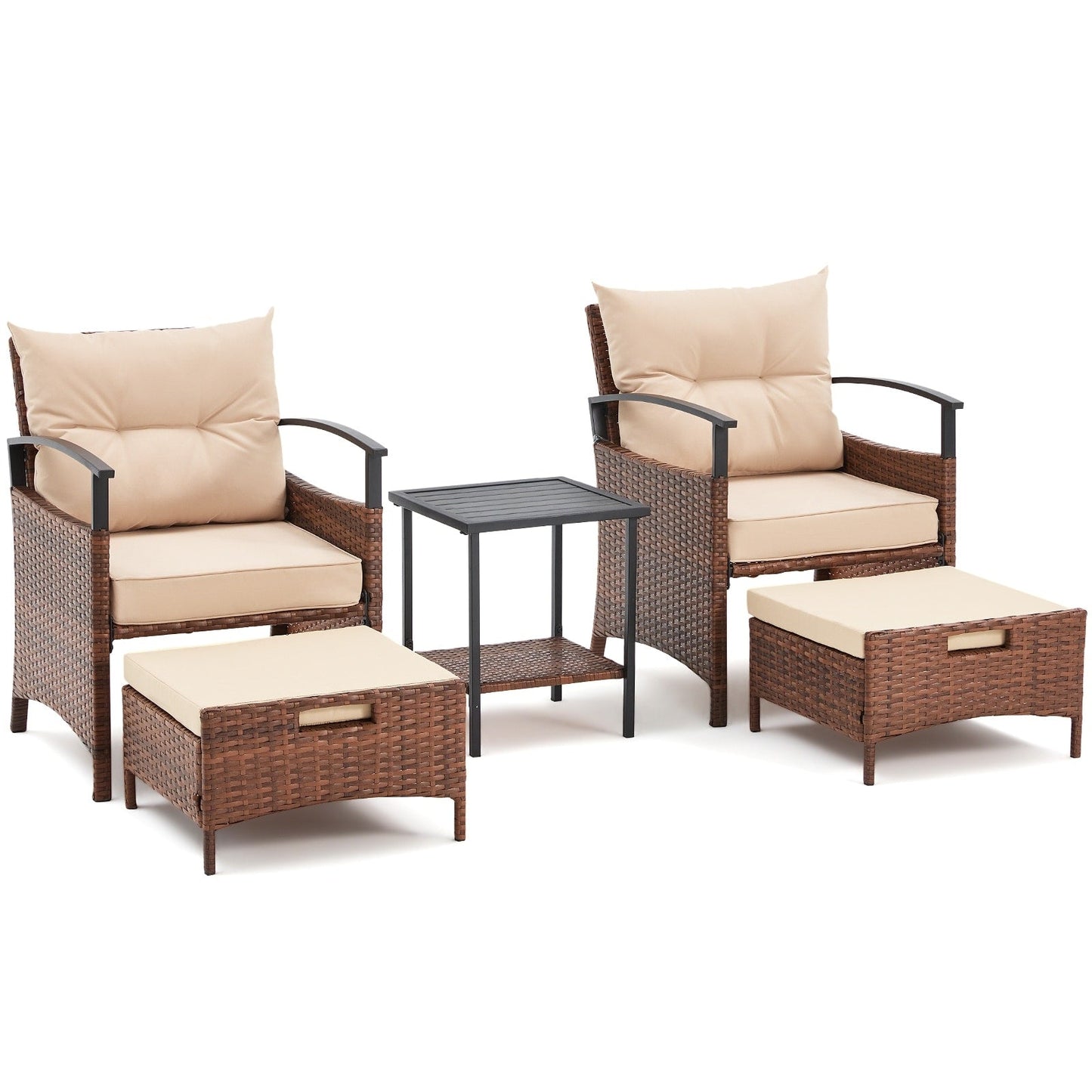 Set di mobili da giardino AVAWING da 5 pezzi, set da conversazione in vimini con tavolino e pouf