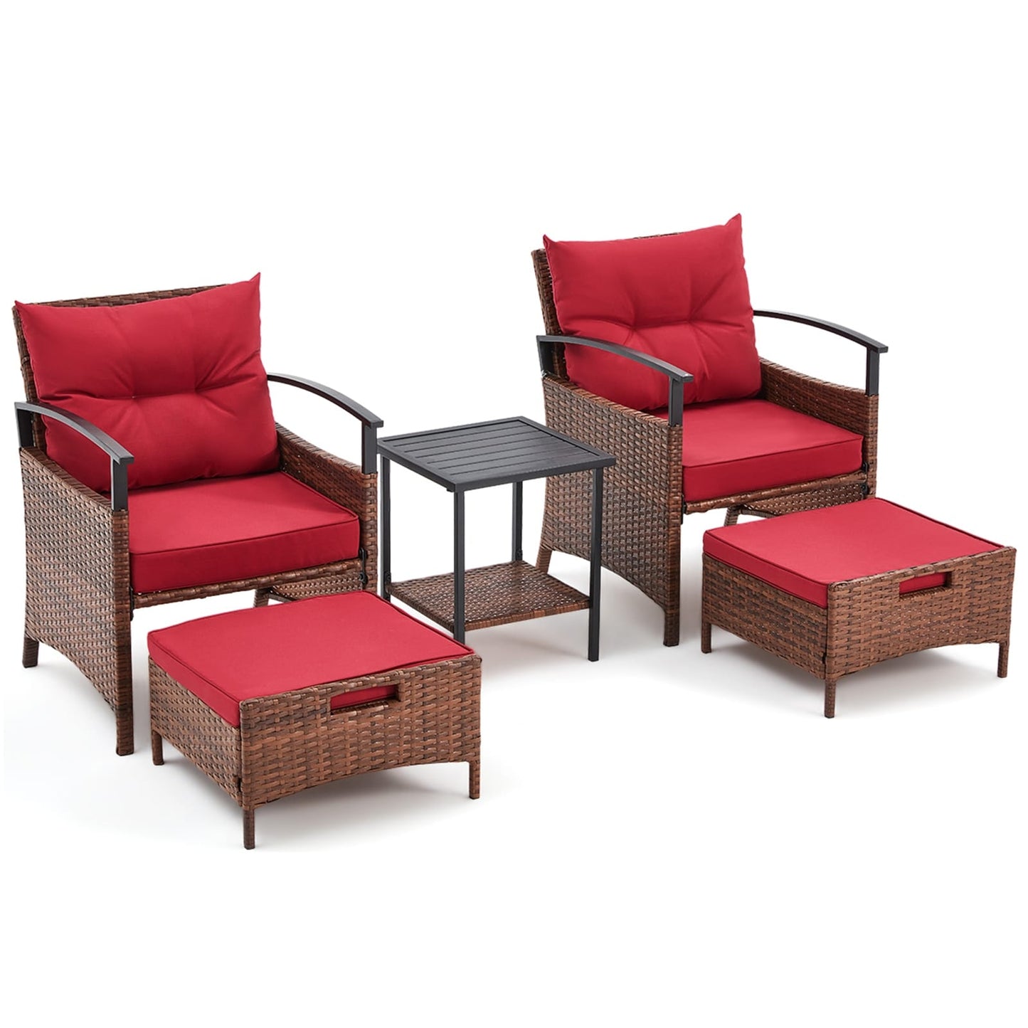 Set di mobili da giardino AVAWING da 5 pezzi, set da conversazione in vimini con tavolino e pouf