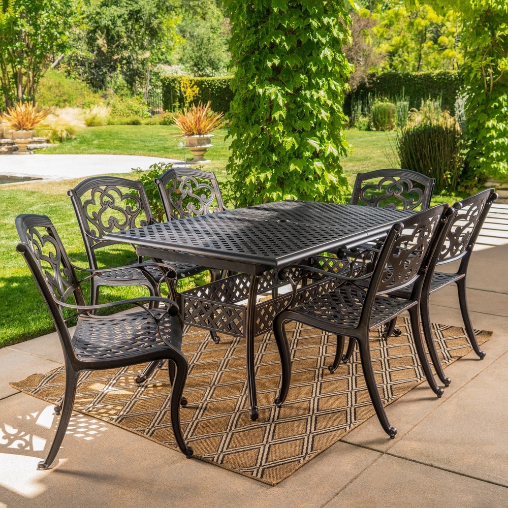 Collezione da pranzo rustica in alluminio pressofuso Abigal Outdoor Copper Cast di Christopher Knight Home - N/D