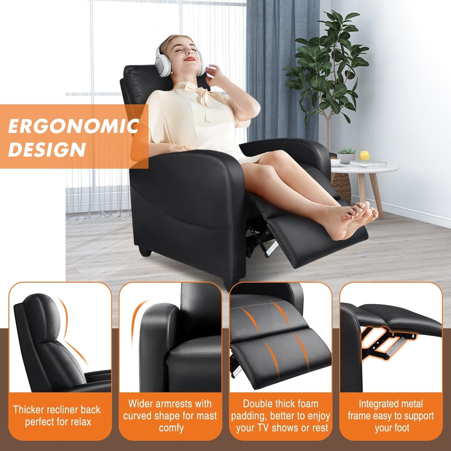 Poltrona reclinabile regolabile con 8 modalità di massaggio e supporto lombare per il relax e l'uso in home theater