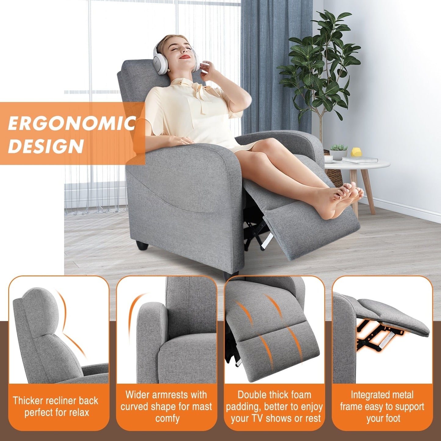 Poltrona reclinabile regolabile con 8 modalità di massaggio e supporto lombare per il relax e l'uso in home theater
