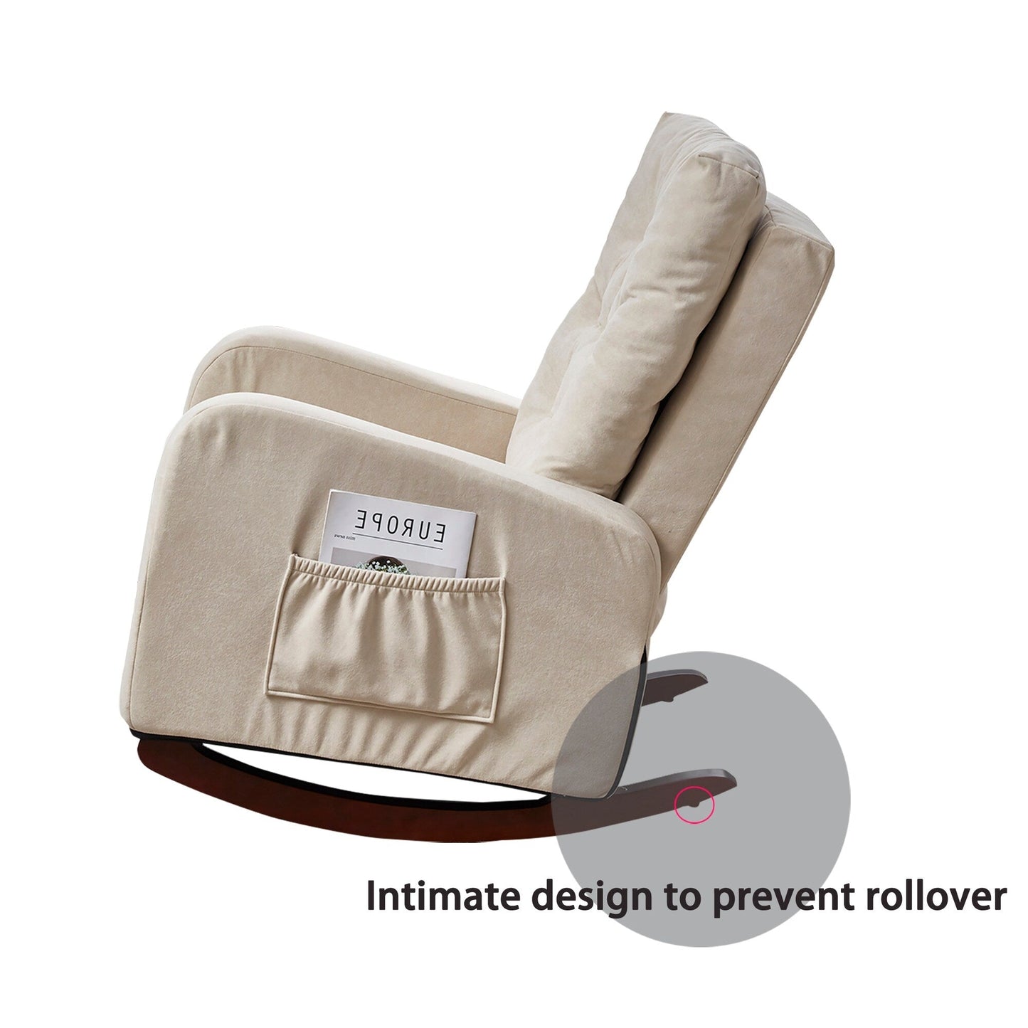 Poltrona reclinabile regolabile per balcone e tatami, design con schienale alto, gambe in legno massello, tasche laterali