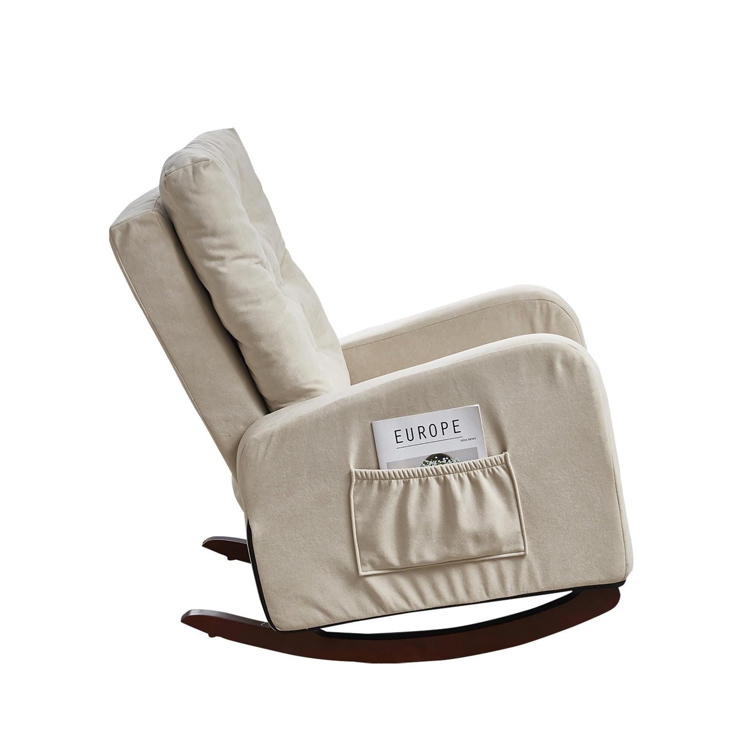 Poltrona reclinabile regolabile per balcone e tatami, design con schienale alto, gambe in legno massello, tasche laterali