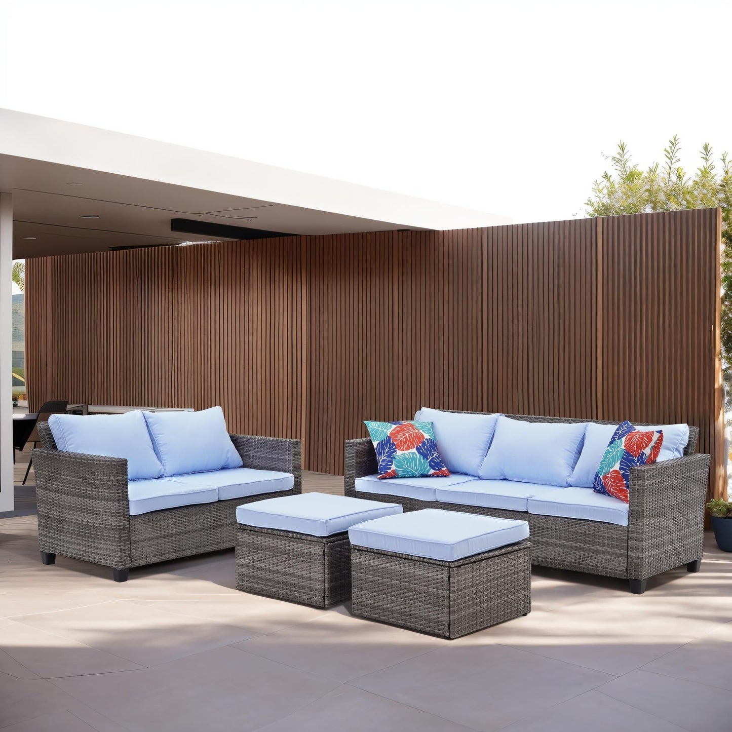Ainfox Set di divani da esterno per patio Divano componibile in vimini Mobili da giardino Divano in rattan