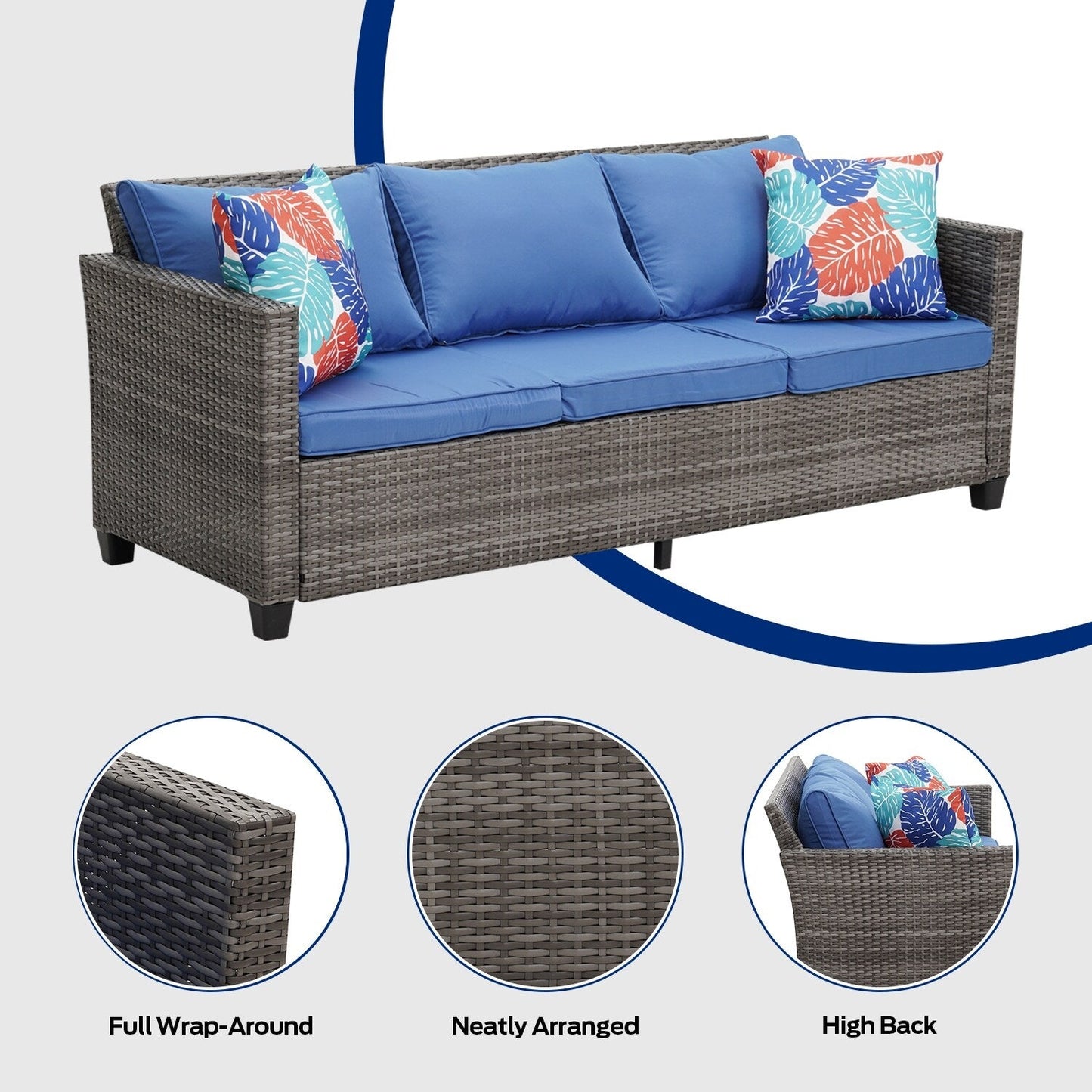 Ainfox Set di divani da esterno per patio Divano componibile in vimini Mobili da giardino Divano in rattan
