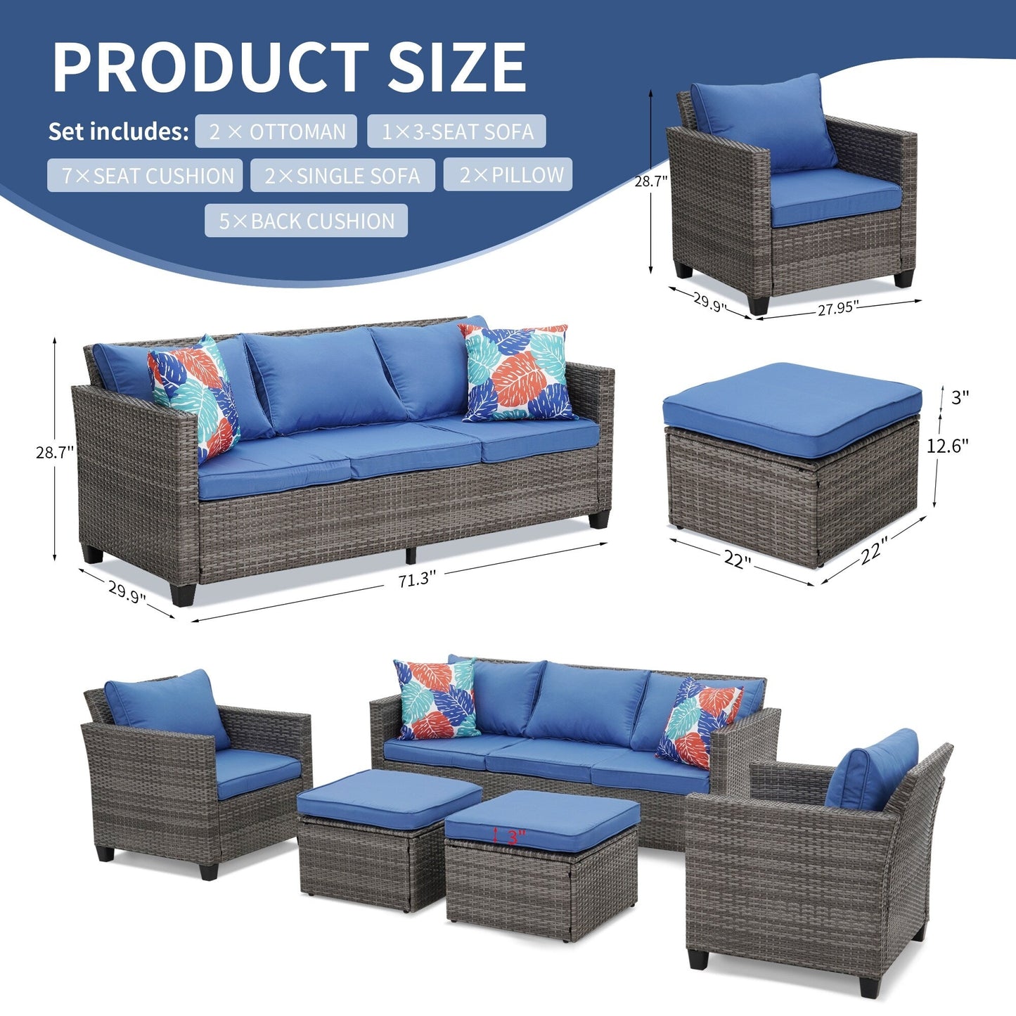 Ainfox Set di divani da esterno per patio Divano componibile in vimini Mobili da giardino Divano in rattan