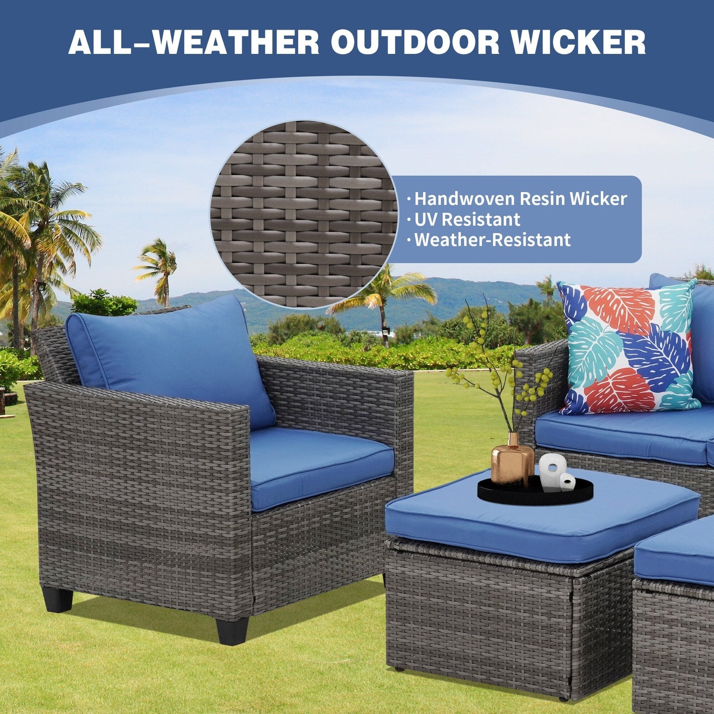 Ainfox Set di divani da esterno per patio Divano componibile in vimini Mobili da giardino Divano in rattan
