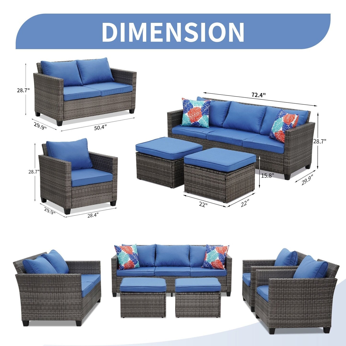 Ainfox Set di divani da esterno per patio Divano componibile in vimini Mobili da giardino Divano in rattan