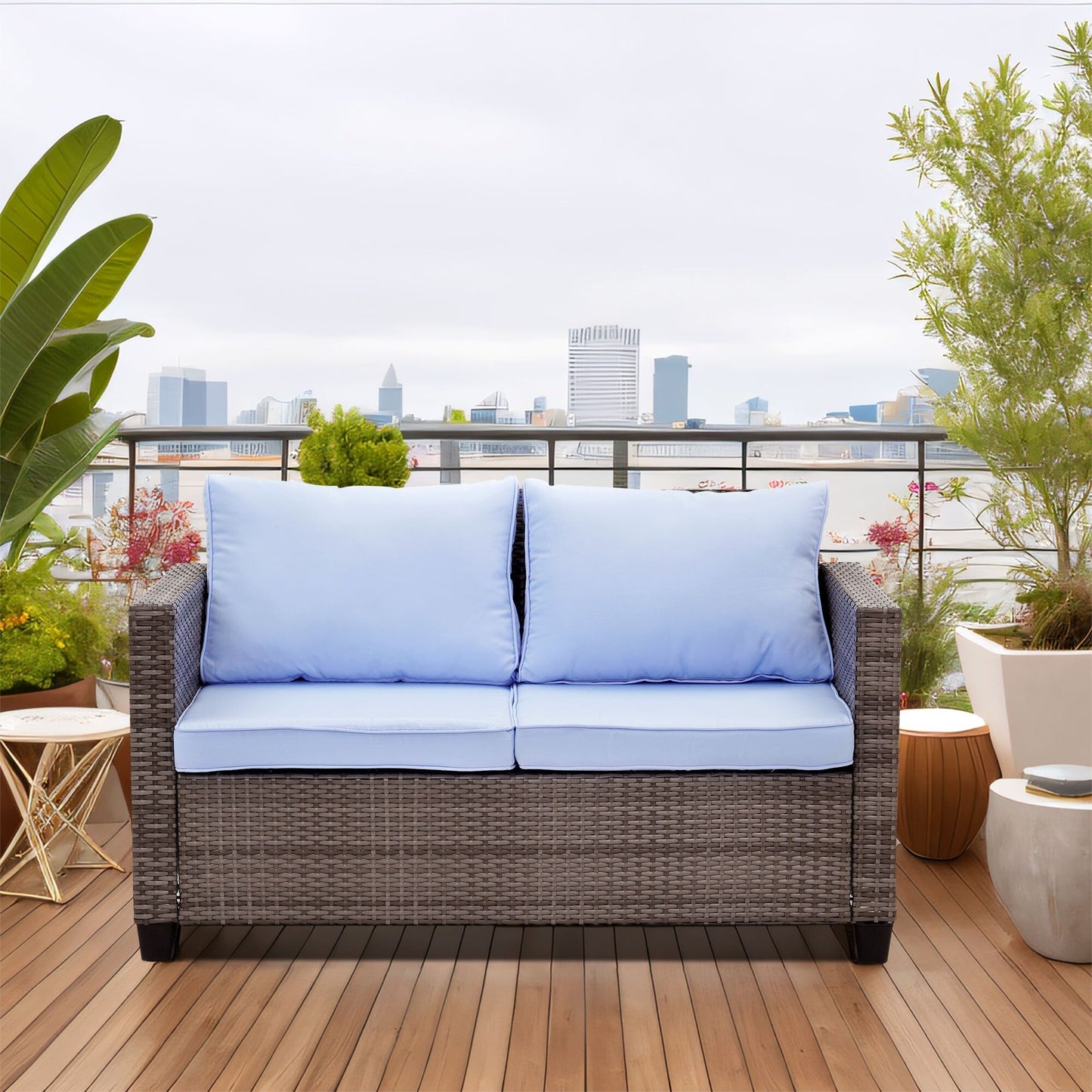 Ainfox Set di divani da esterno per patio Divano componibile in vimini Mobili da giardino Divano in rattan