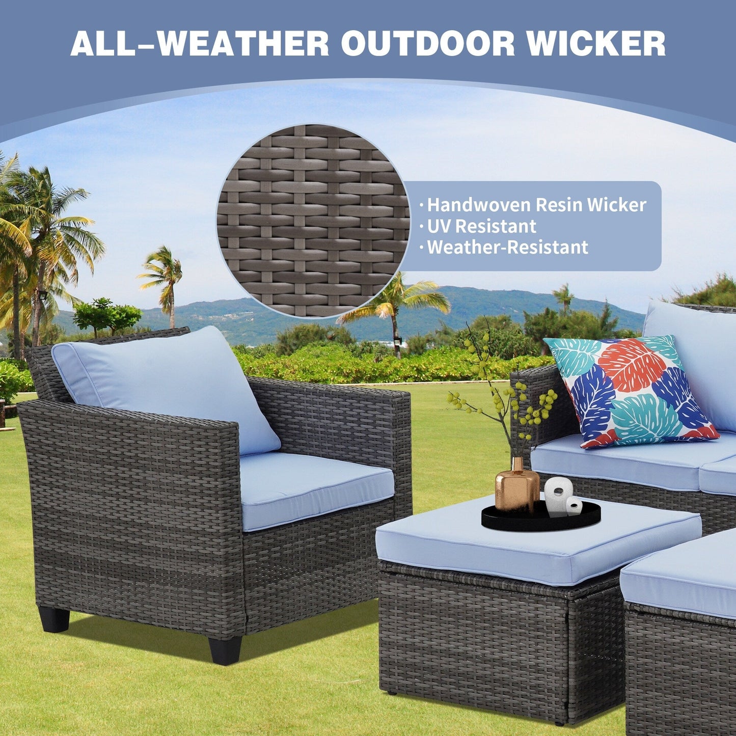 Ainfox Set di divani da esterno per patio Divano componibile in vimini Mobili da giardino Divano in rattan