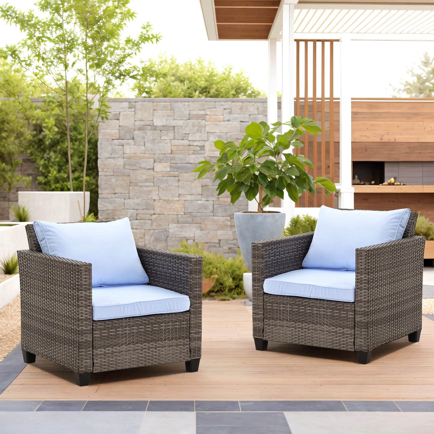 Ainfox Set di divani da esterno per patio Divano componibile in vimini Mobili da giardino Divano in rattan