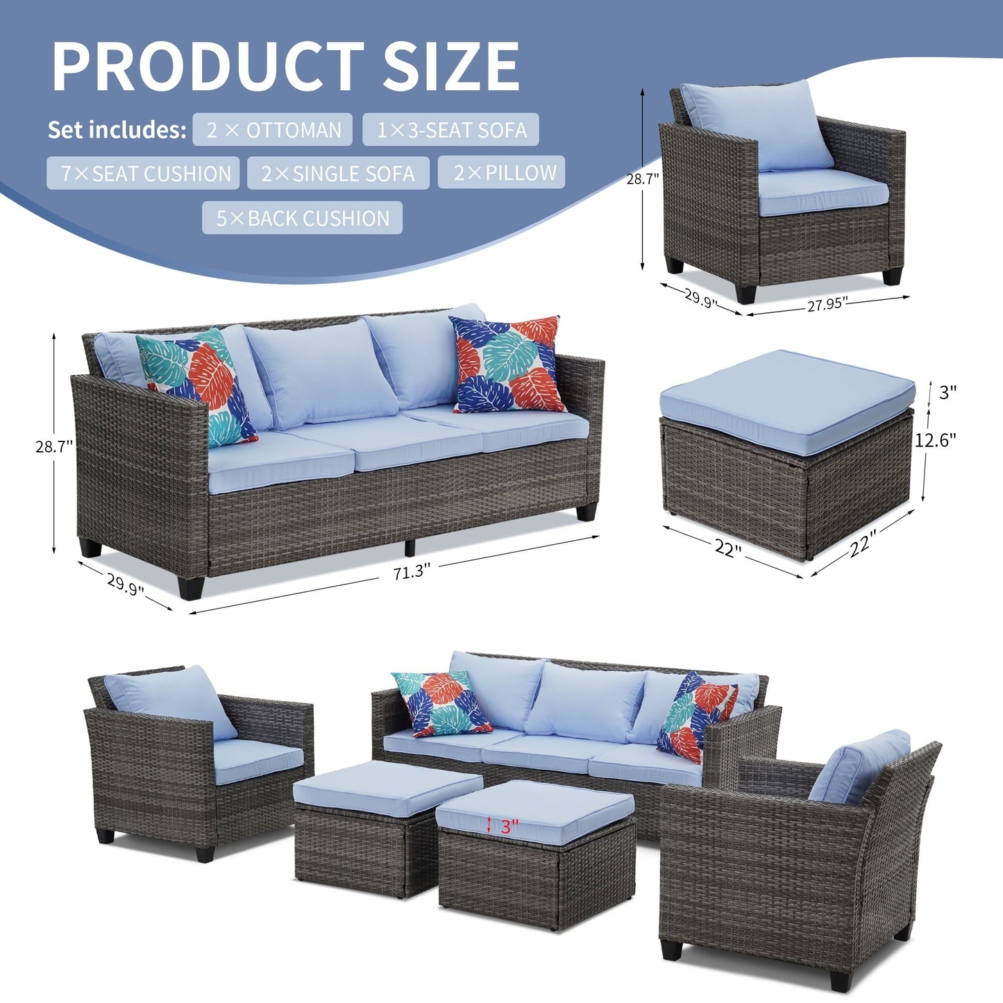 Ainfox Set di divani da esterno per patio Divano componibile in vimini Mobili da giardino Divano in rattan