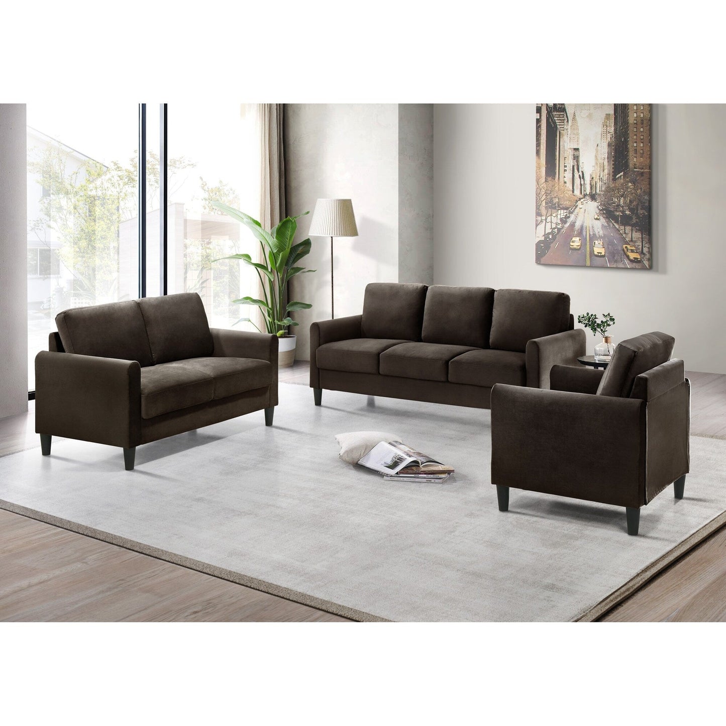 Set da soggiorno con braccioli in velluto Clayfell Airell