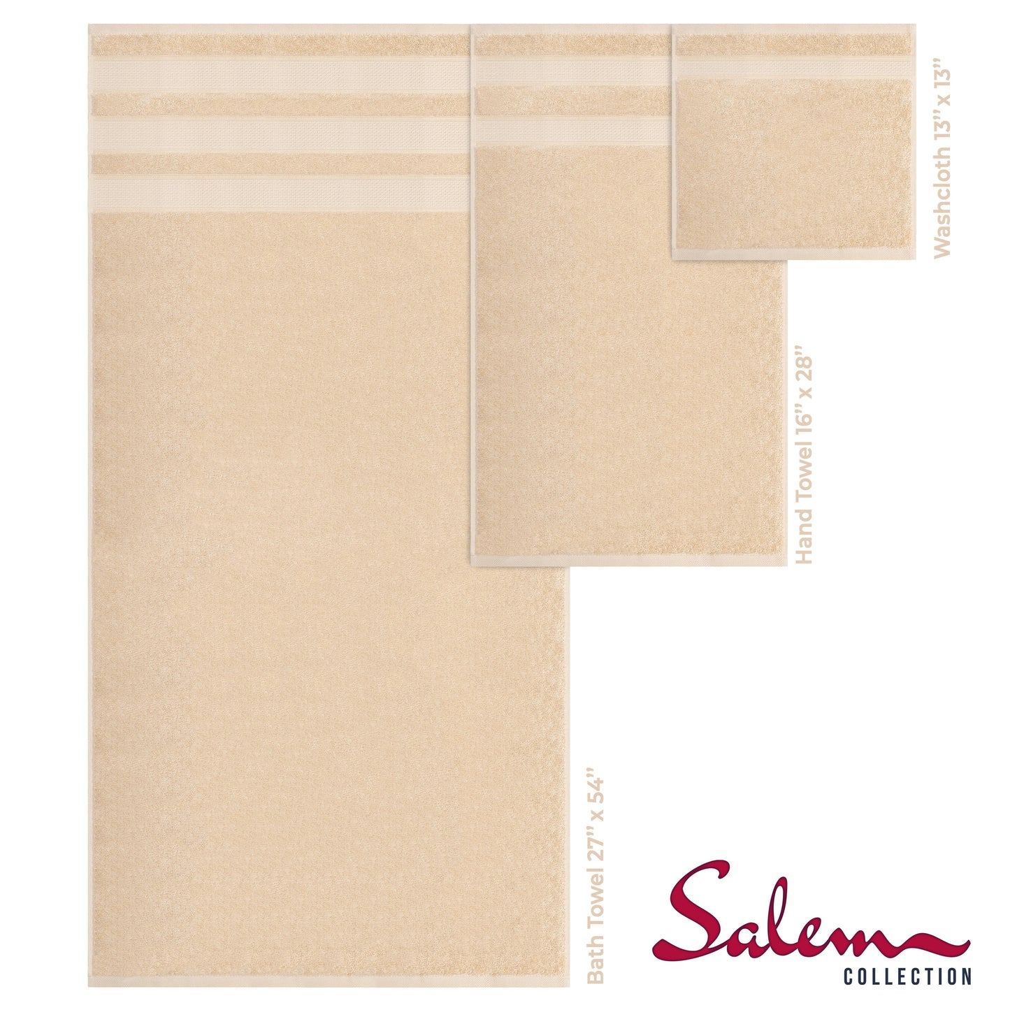 Set di asciugamani da bagno Salem in morbido lino americano, 6 pezzi di asciugamani per il bagno, grandi, 100% cotone, 2 asciugamani da bagno, 2 asciugamani per le mani, 2 salviette.