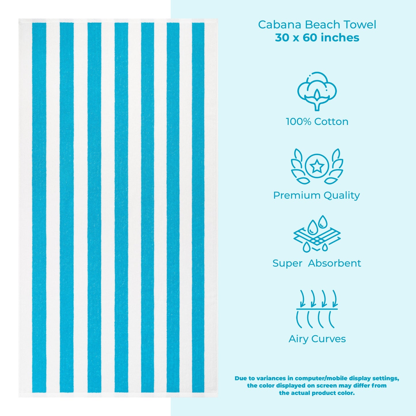 American Soft Linen, teli mare 100% cotone, confezione da 4, teli piscina a righe Cabana 30 x 60 cm