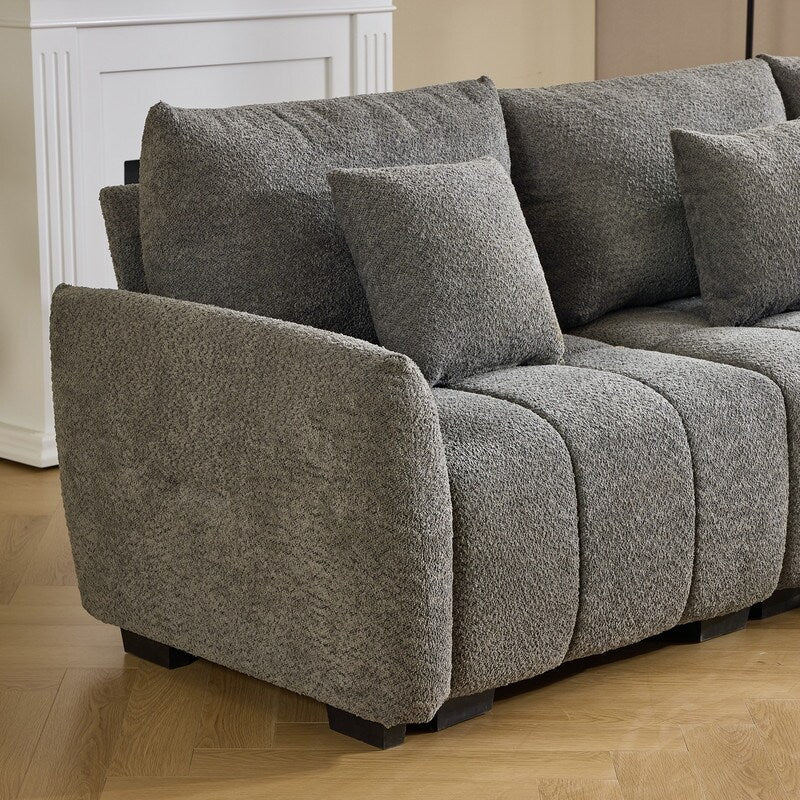 Divano americano in tessuto bouclé con pouf - 3 posti 1 pouf