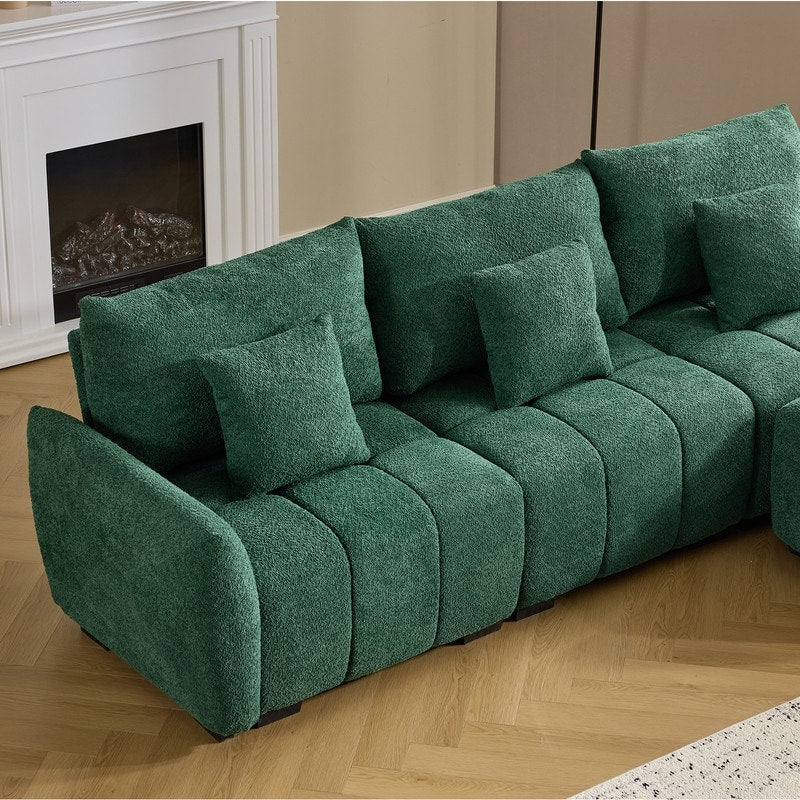 Divano americano in tessuto bouclé con pouf - 3 posti 1 pouf