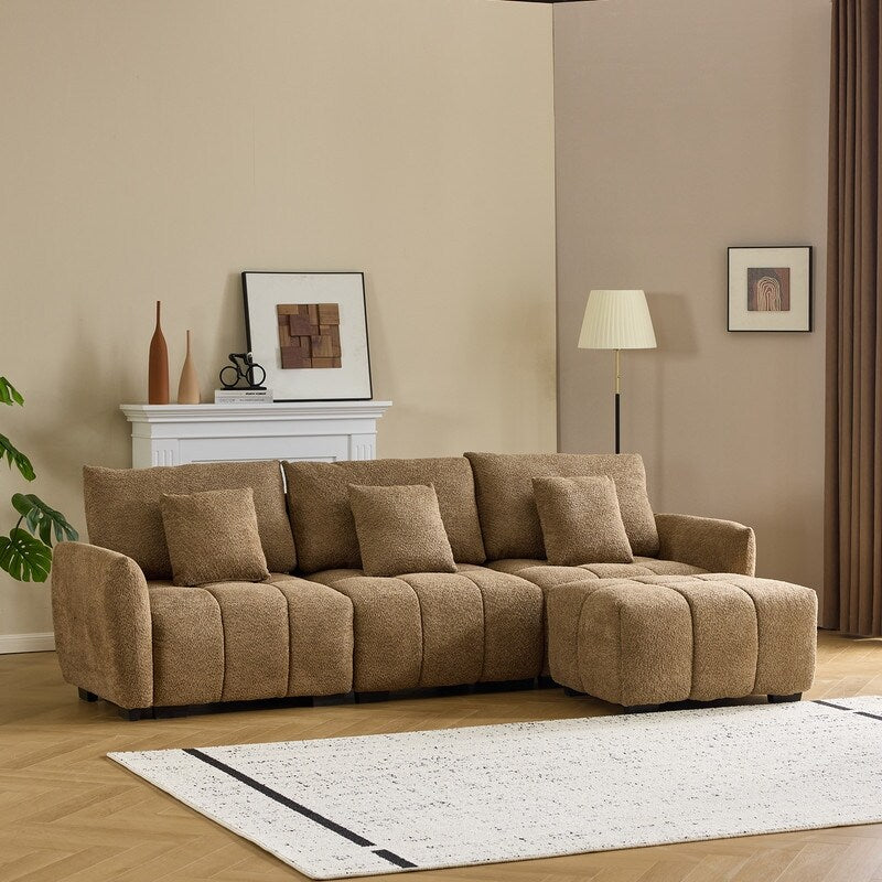 Divano americano in tessuto bouclé con pouf - 3 posti 1 pouf