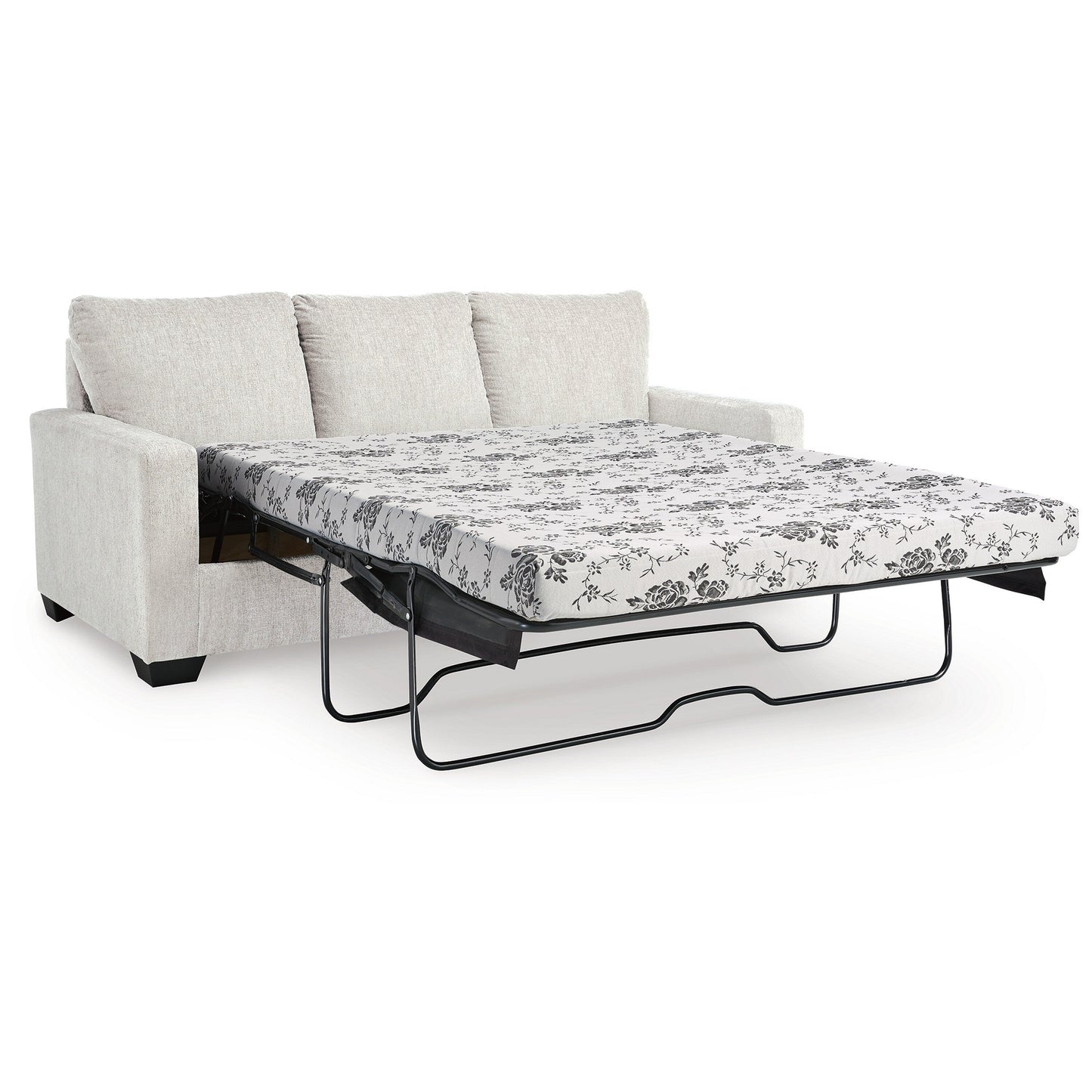 Divano letto Anise con letto matrimoniale estraibile, poliestere bianco neve
