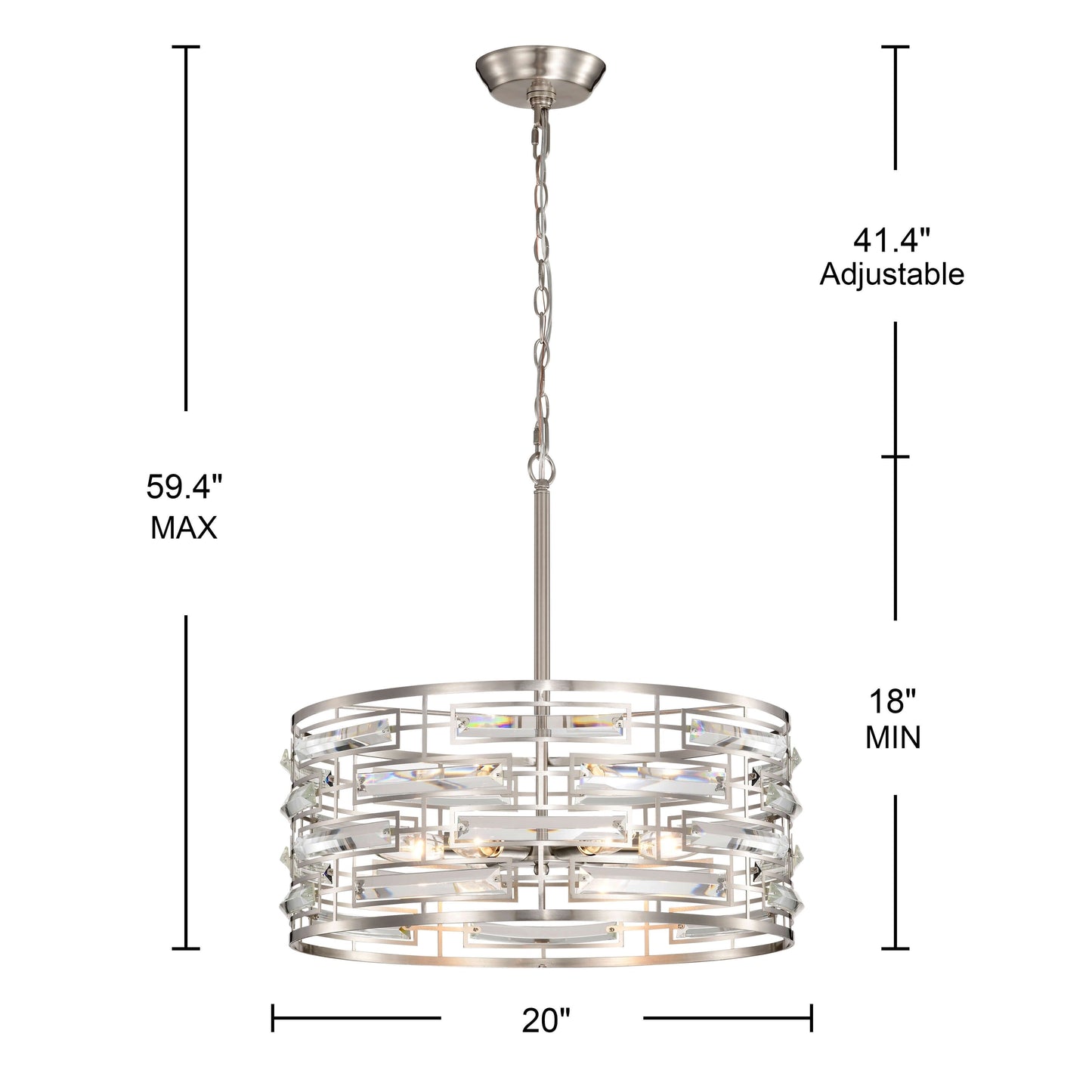 Lampadario Anita Drum Shade con prisma in vetro trasparente