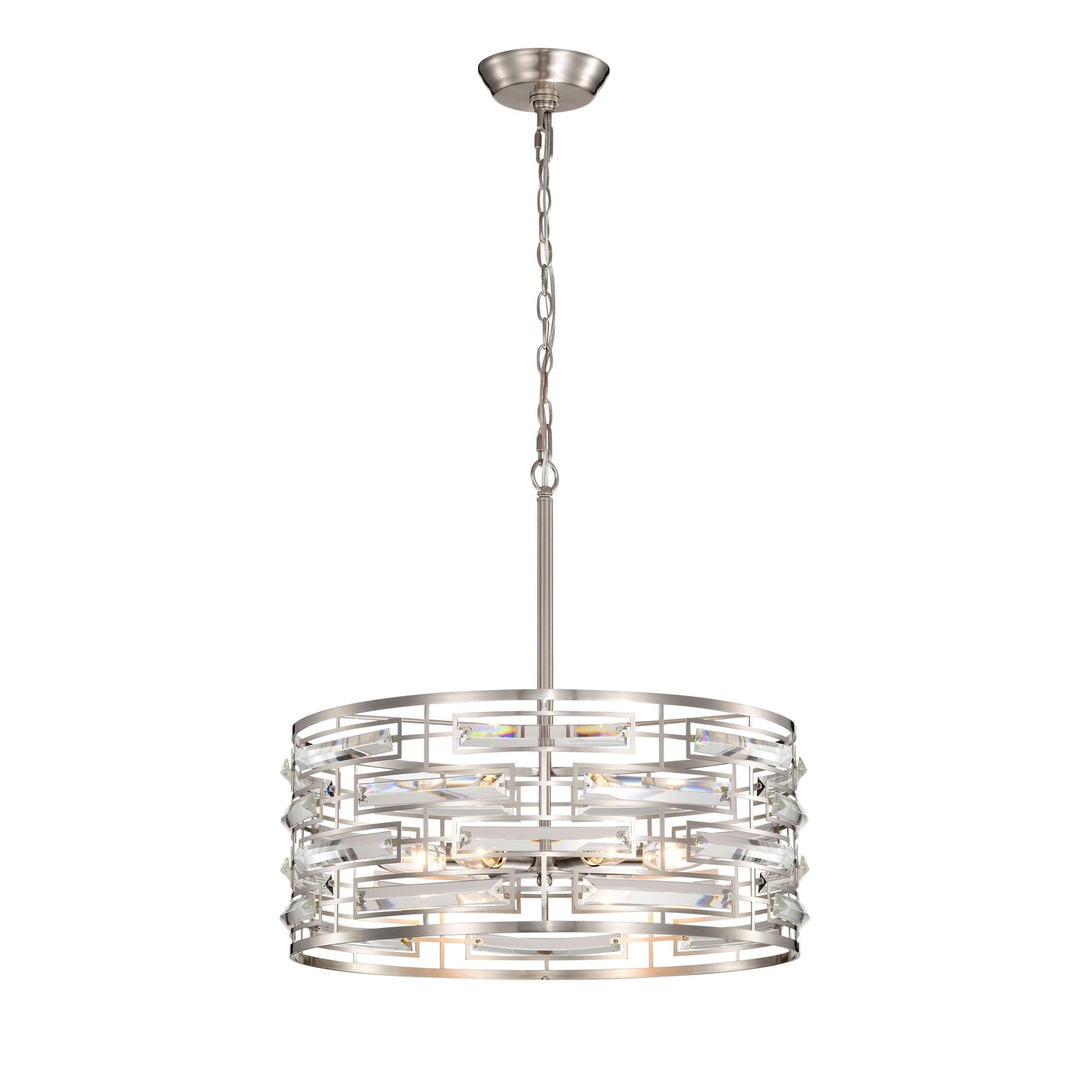 Lampadario Anita Drum Shade con prisma in vetro trasparente
