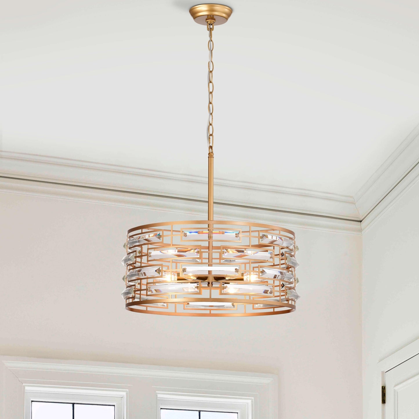 Lampadario Anita Drum Shade con prisma in vetro trasparente