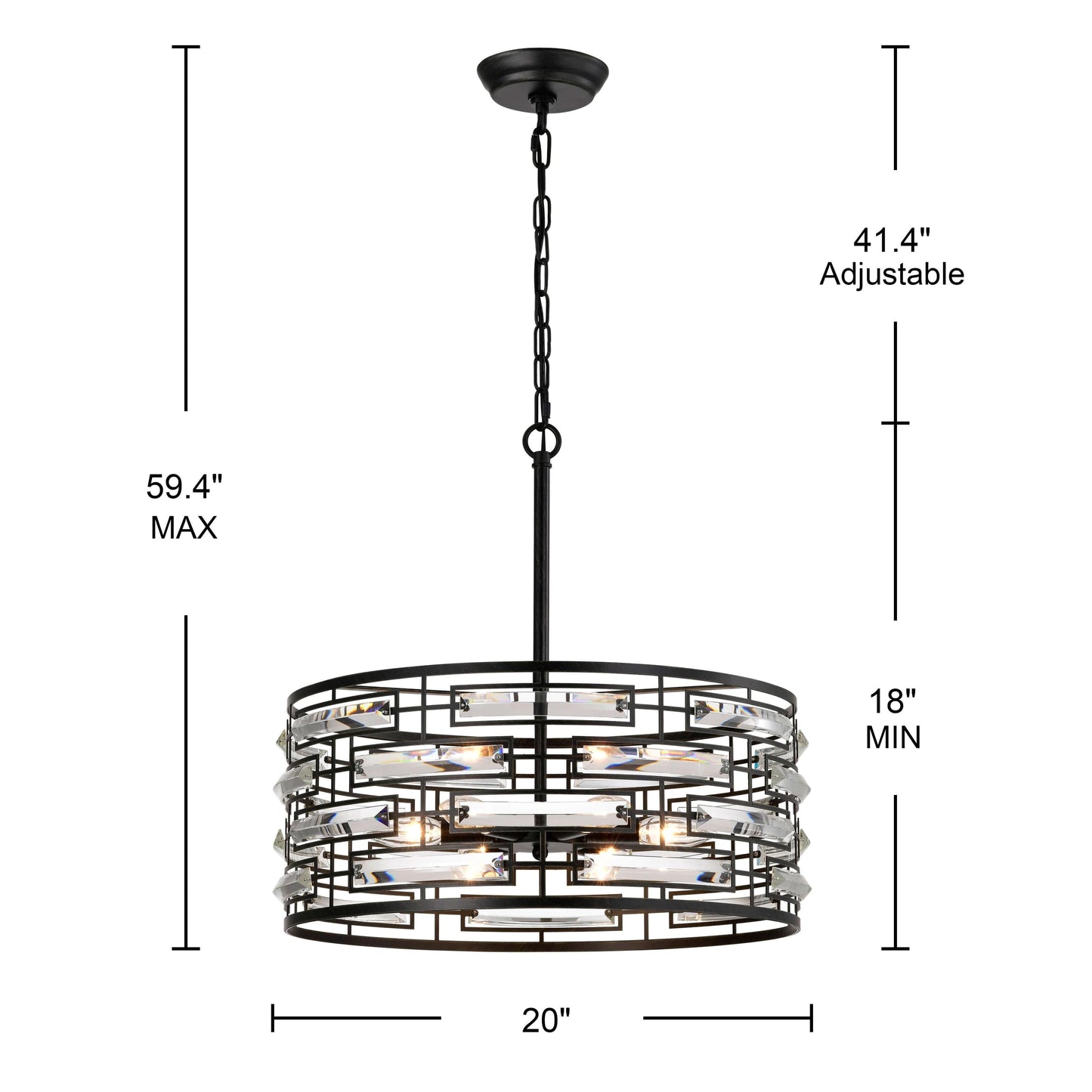 Lampadario Anita Drum Shade con prisma in vetro trasparente