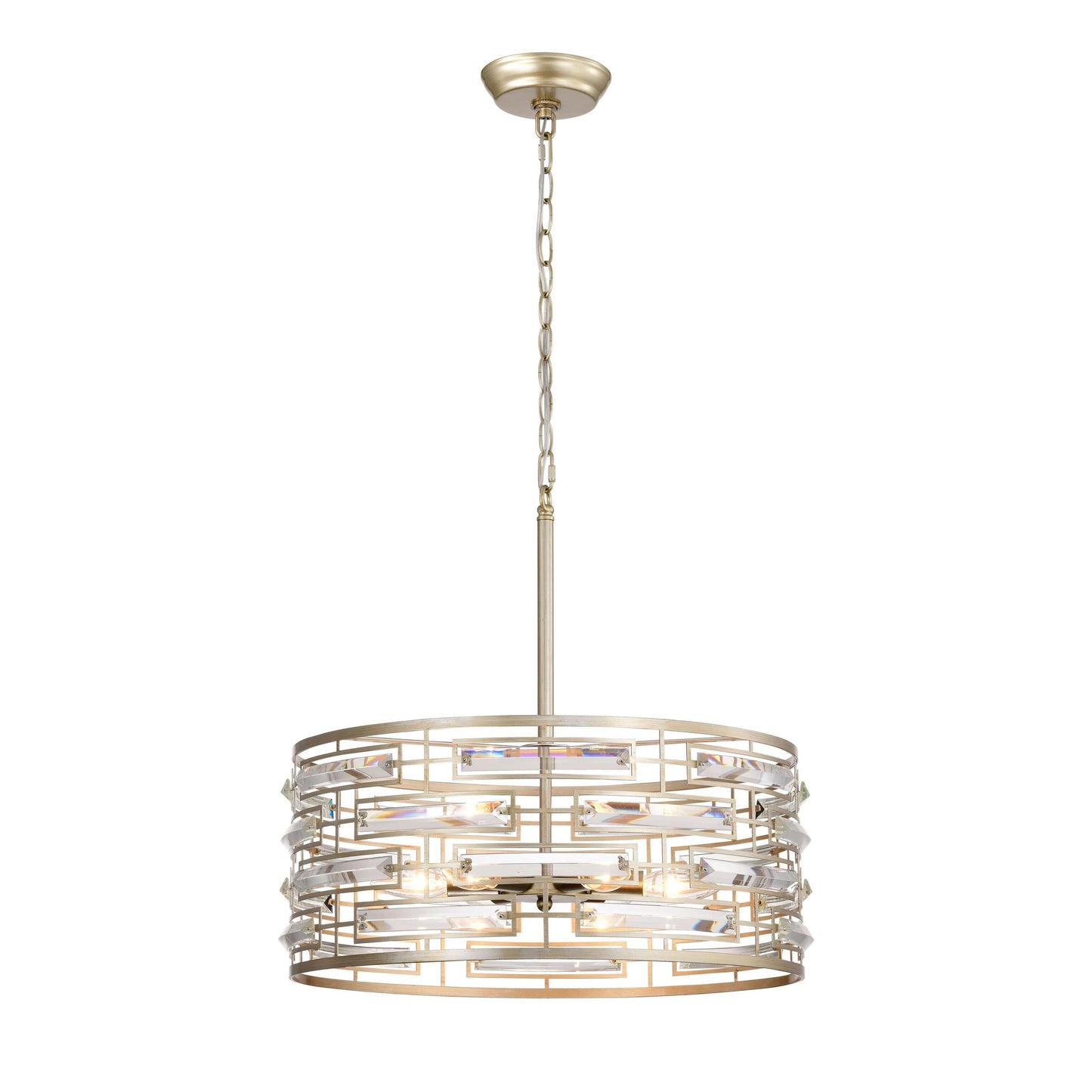 Lampadario Anita Drum Shade con prisma in vetro trasparente