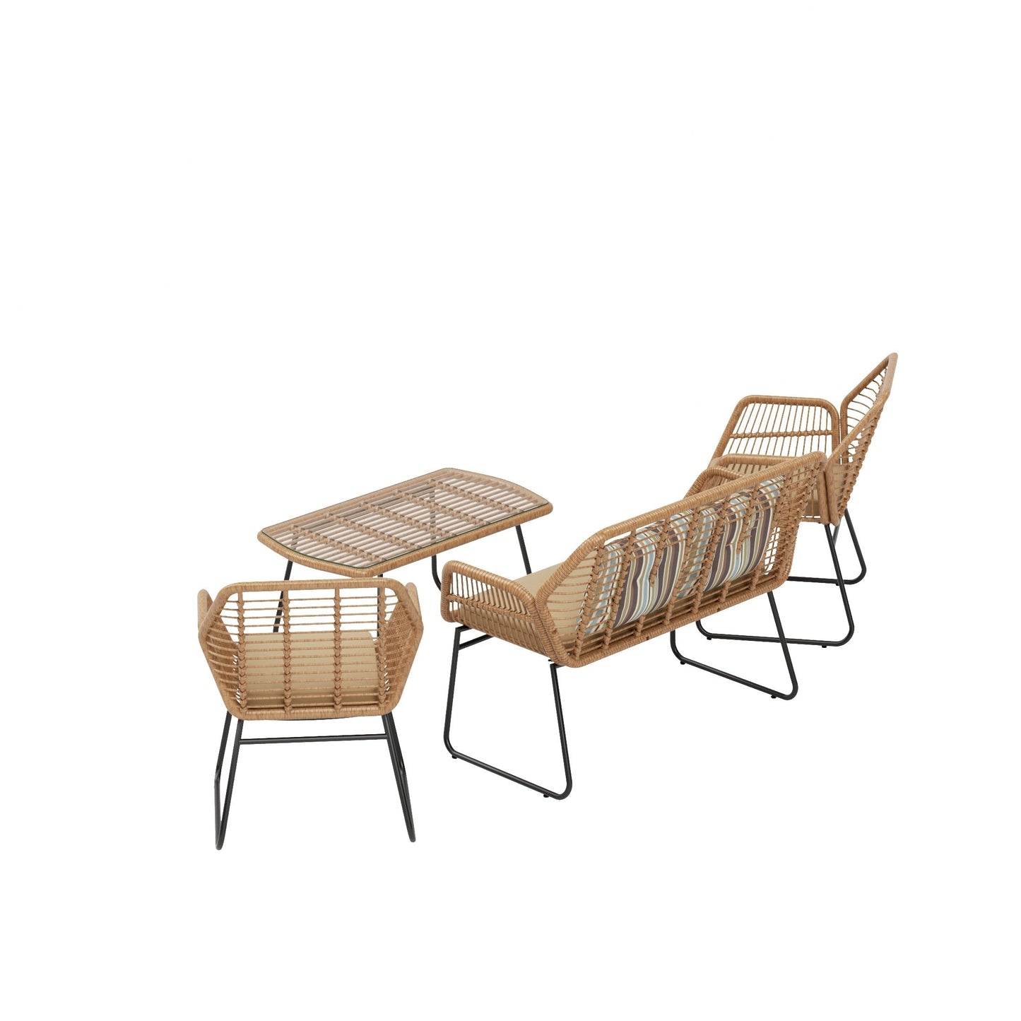 Set da conversazione per patio in vimini da esterno Arden da 4 pezzi con cuscini