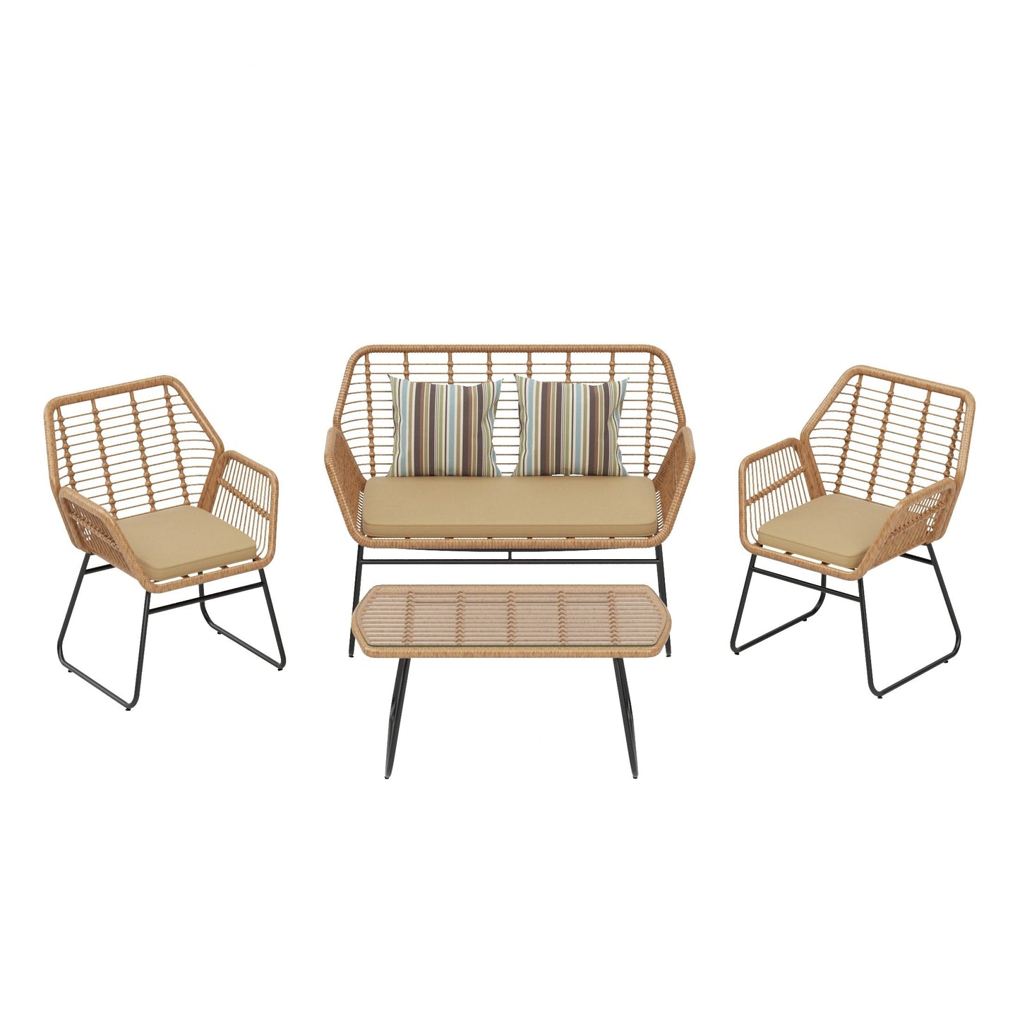 Set da conversazione per patio in vimini da esterno Arden da 4 pezzi con cuscini