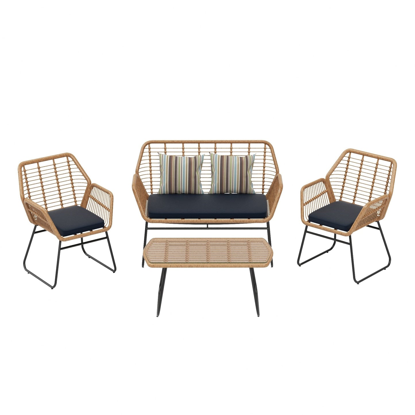 Set da conversazione per patio in vimini da esterno Arden da 4 pezzi con cuscini