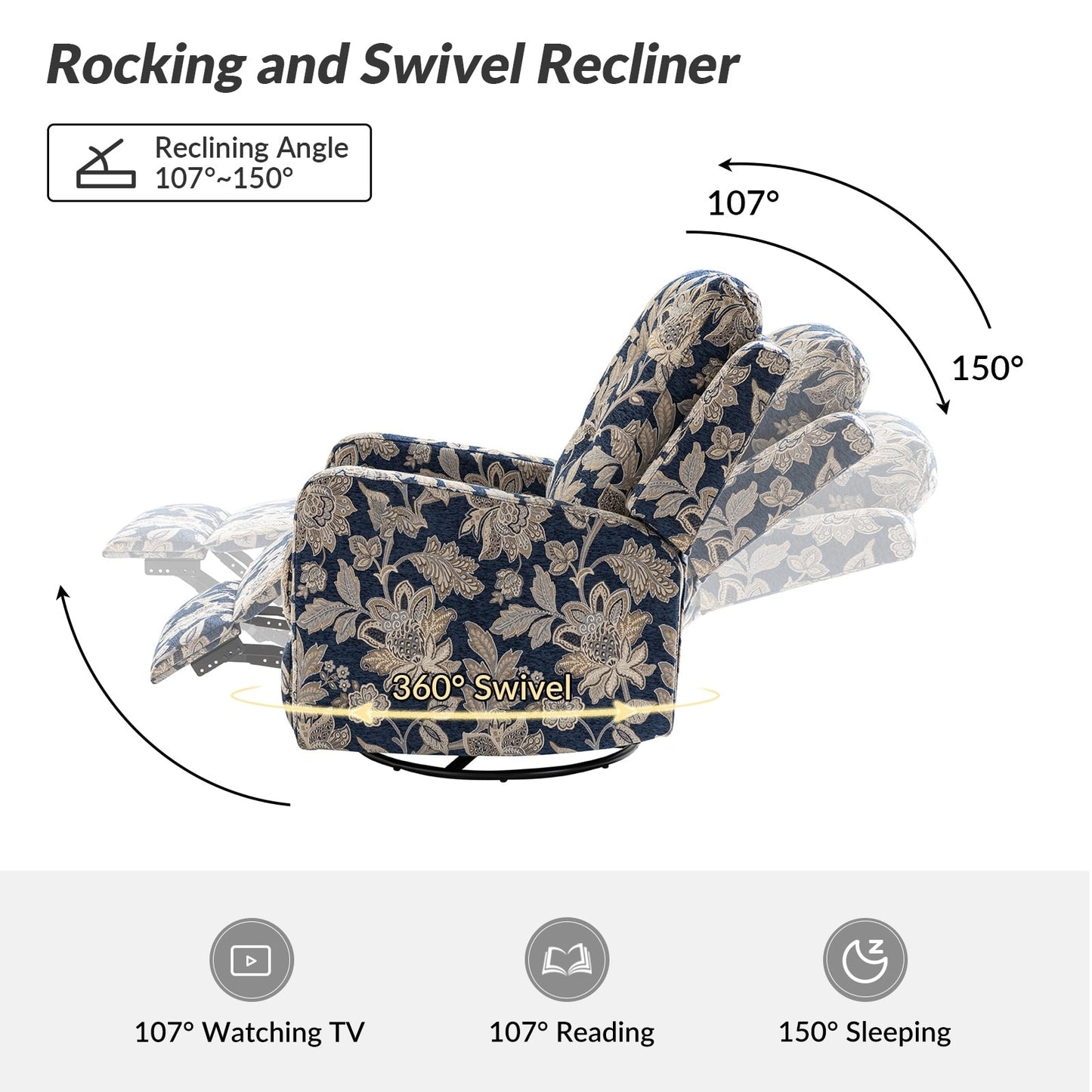 Poltrona reclinabile manuale girevole contemporanea Arlette Floral con schienale imbottito