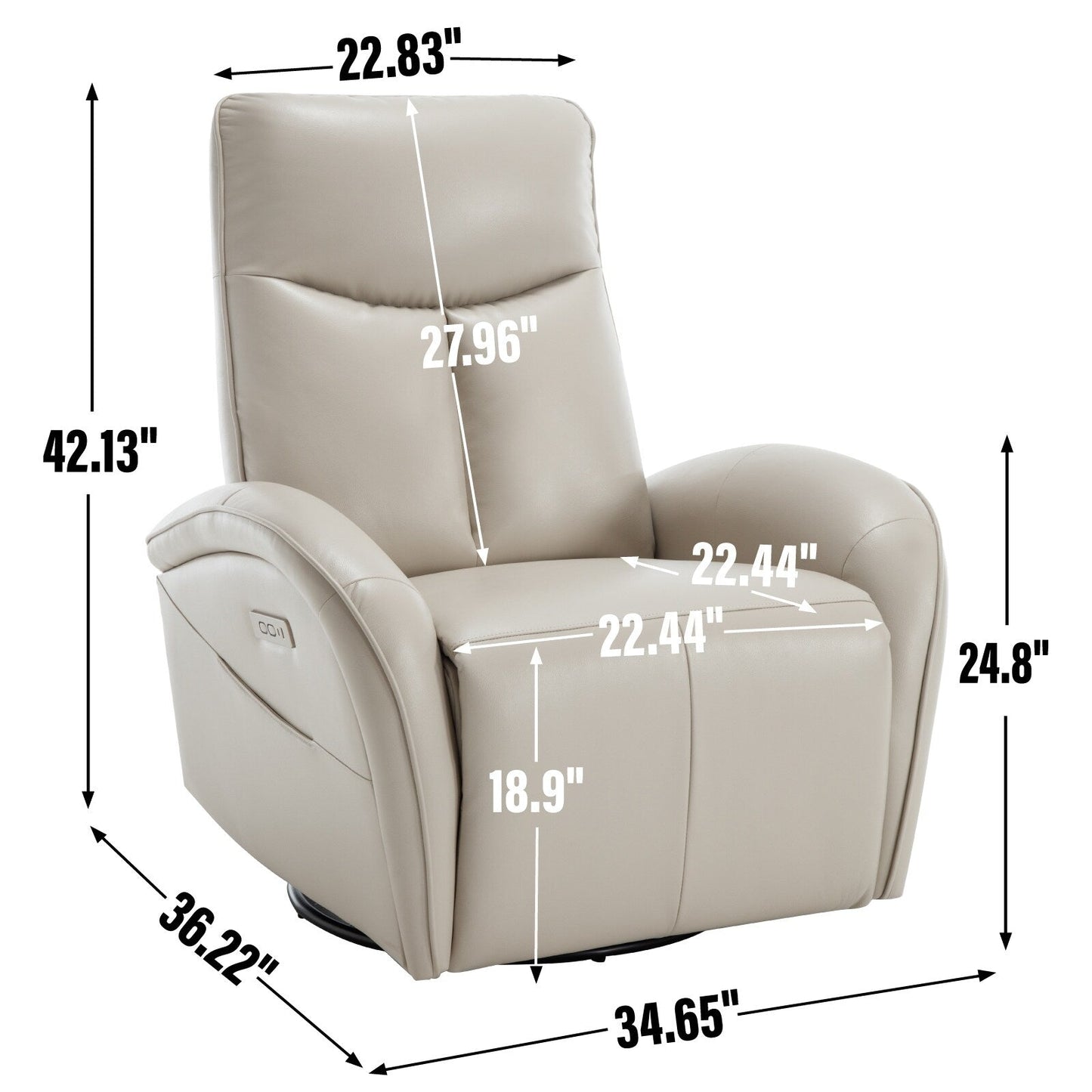 Poltrona reclinabile girevole Power Glider senza braccioli con USB e schienale alto