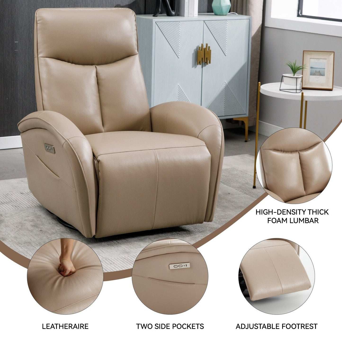 Poltrona reclinabile girevole Power Glider senza braccioli con USB e schienale alto