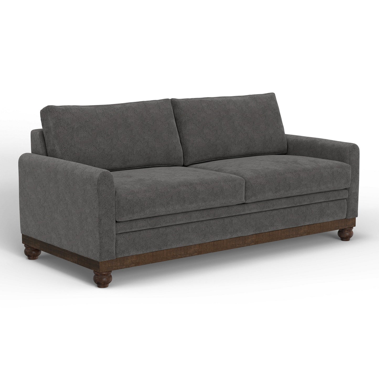 Divano Ata, poliestere grigio ferro, 2 cuscini decorativi, legno massello marrone, 86 pollici