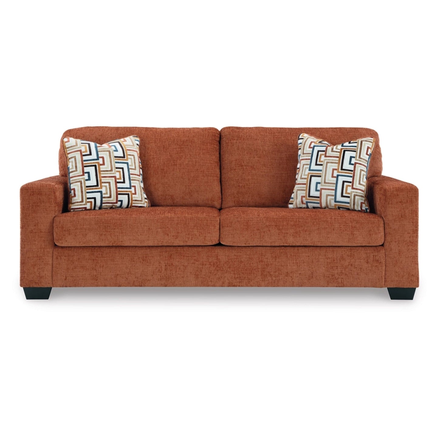 Divano letto matrimoniale Avie, 2 cuscini decorativi, poliestere arancione, 85 pollici
