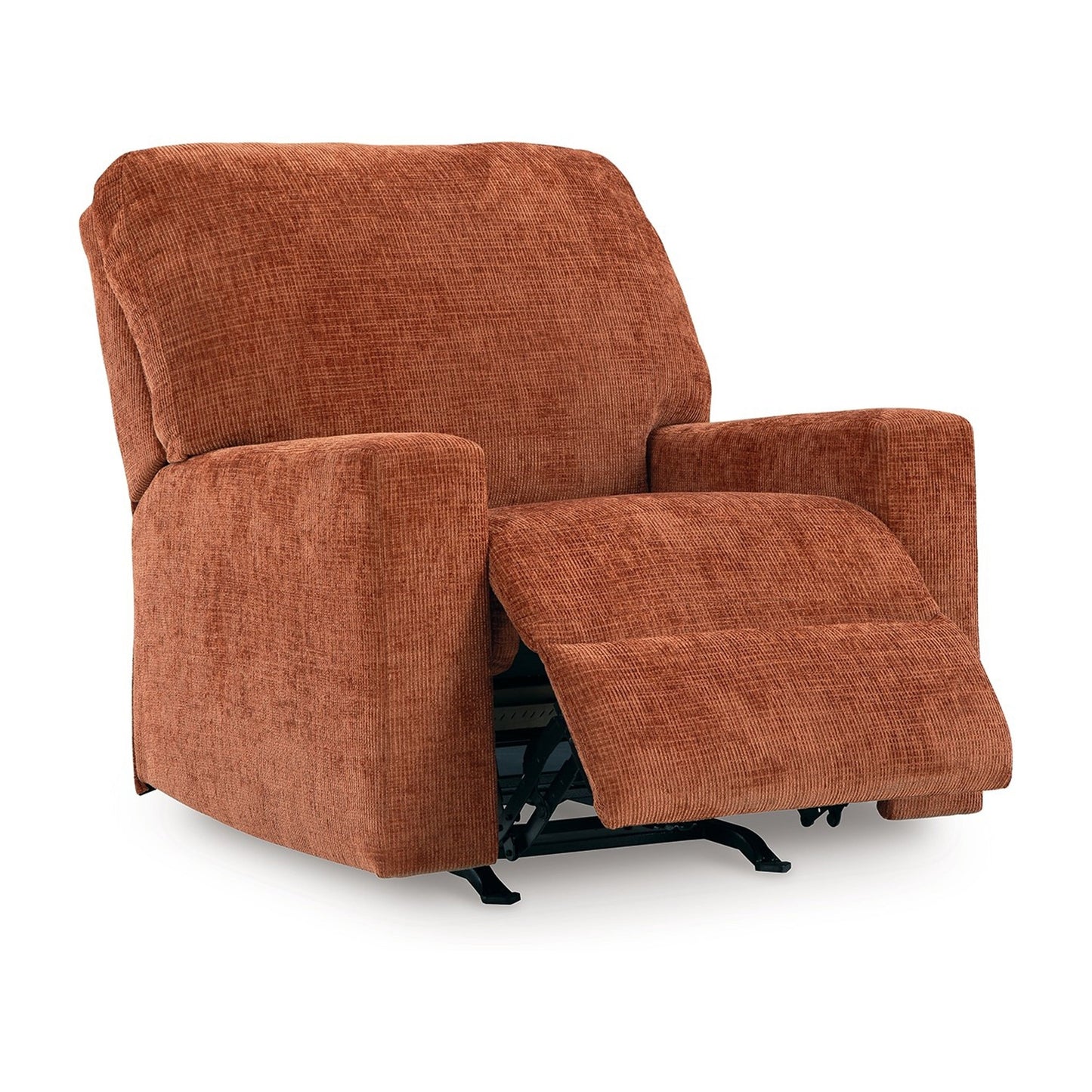 Poltrona reclinabile Avie Rocker, movimento delicato, poliestere arancione bruciato