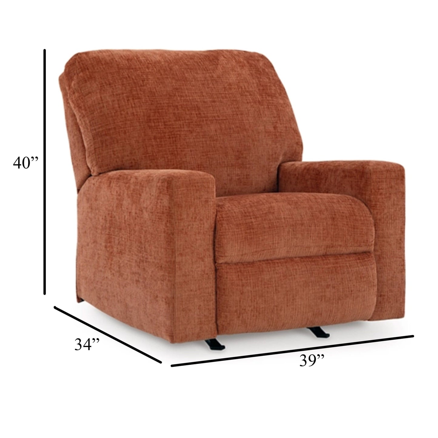 Poltrona reclinabile Avie Rocker, movimento delicato, poliestere arancione bruciato