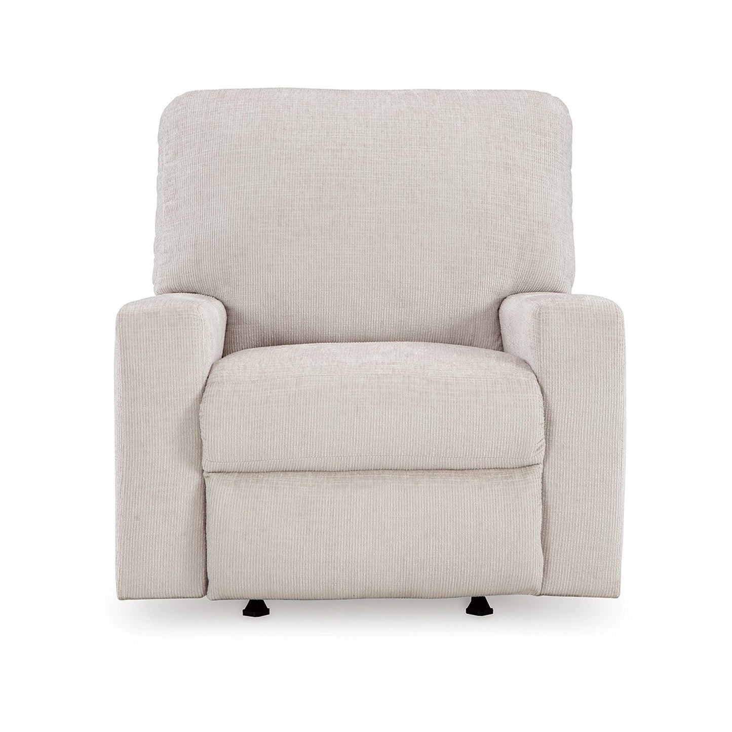Poltrona reclinabile Avie Rocker, movimento delicato, poliestere bianco avorio