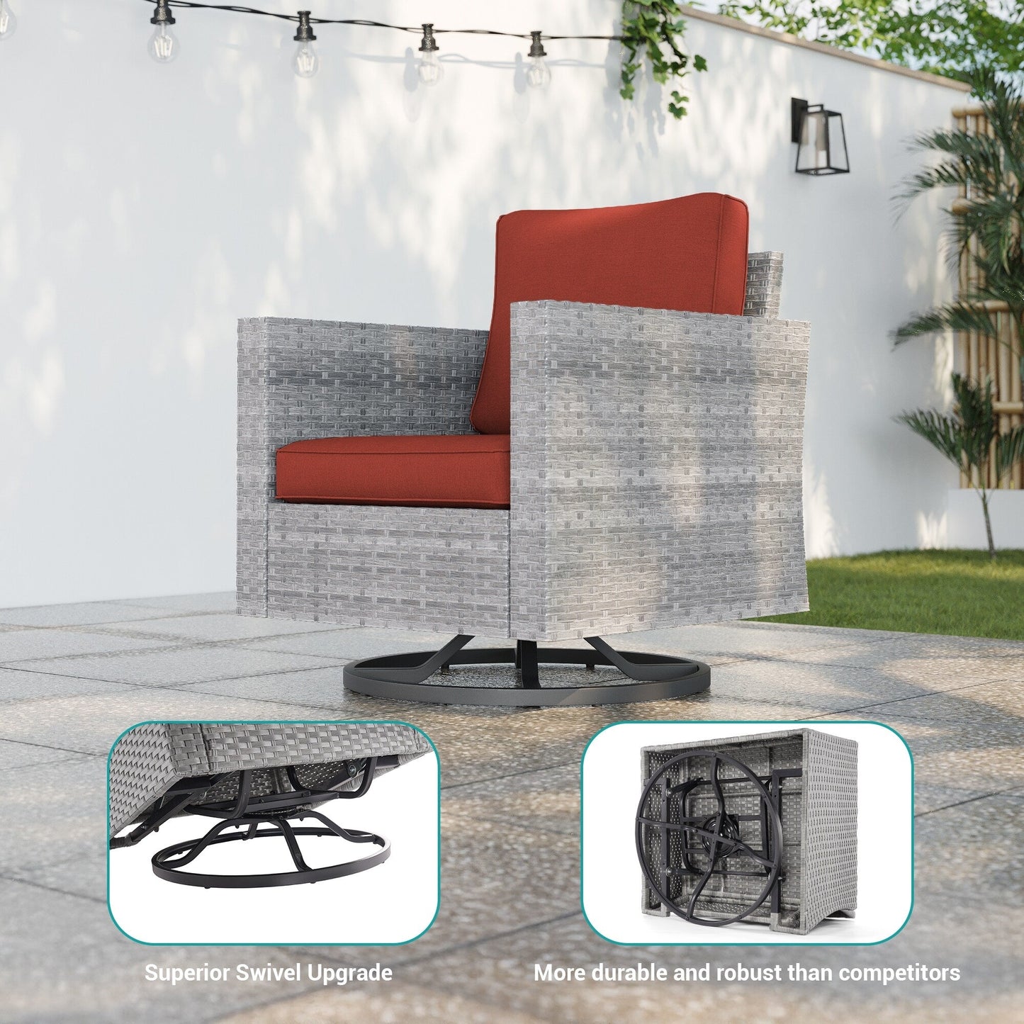 BONOSUKI 5 pezzi set di mobili da giardino girevoli e dondolo in rattan grigio