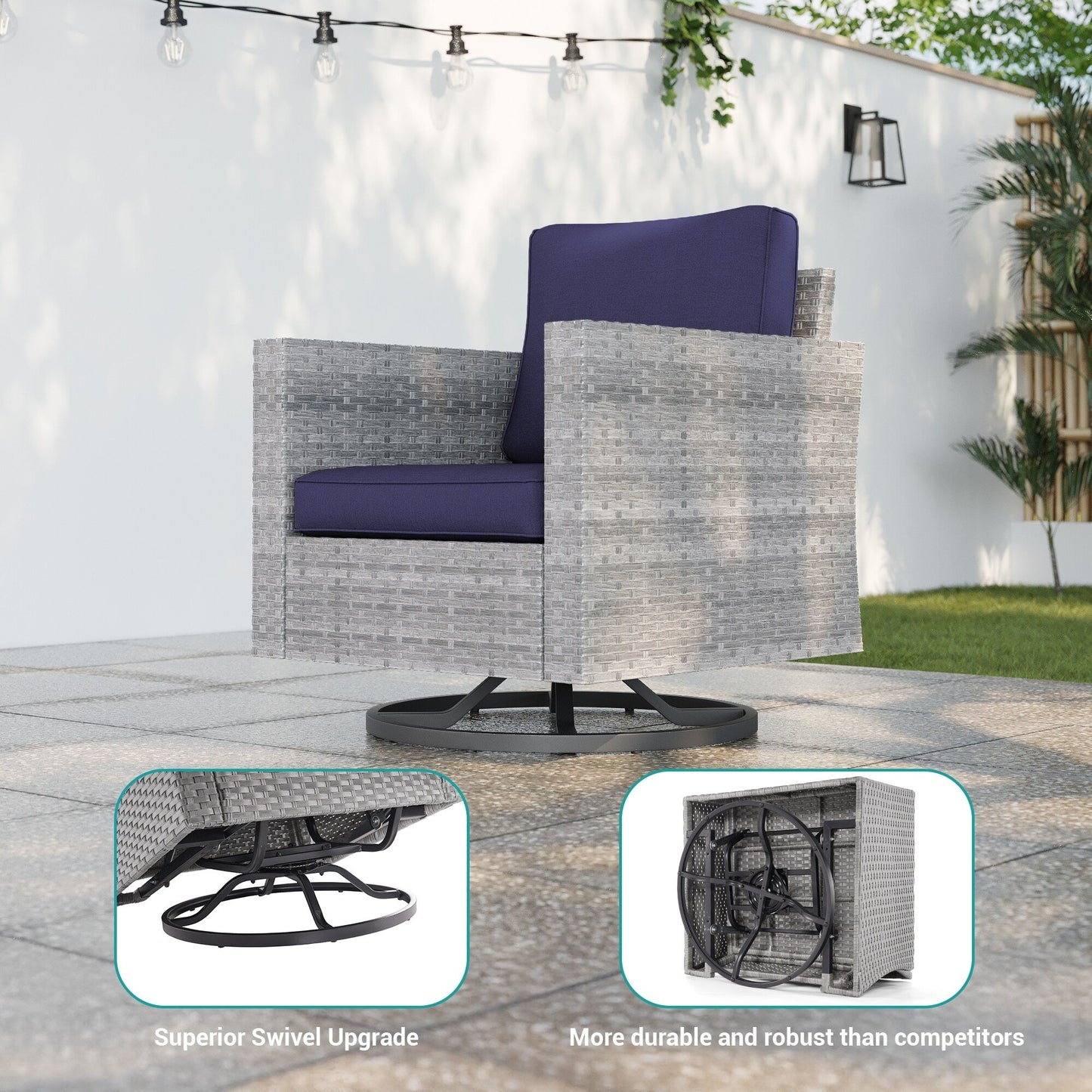 BONOSUKI 5 pezzi set di mobili da giardino girevoli e dondolo in rattan grigio